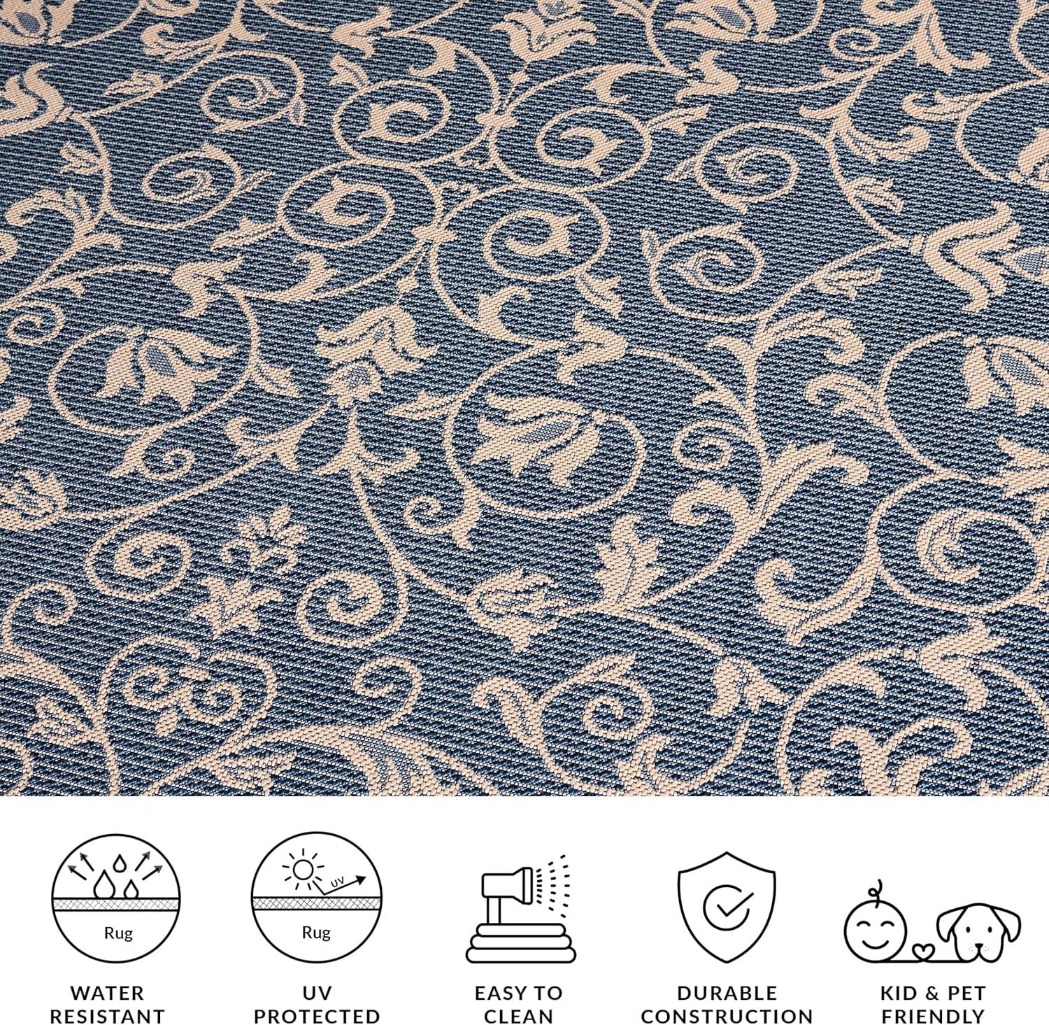 Courtyard CY2098 Power Loomed Indoor and Outdoor Area Rug - Navy/Beige - 5'3"x7'7" - Safavieh