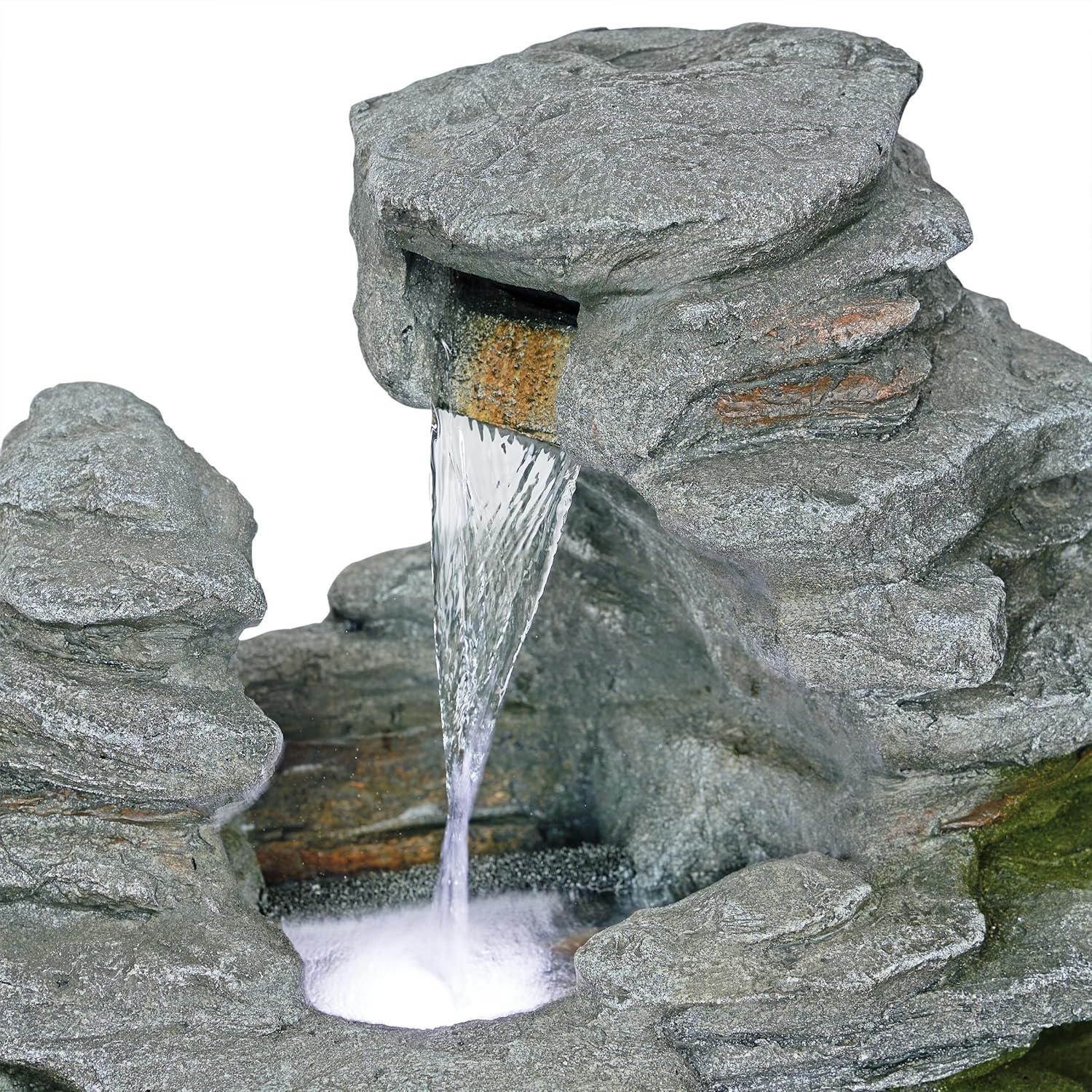 Alpine Corporation 39" Stacked Stone Rainforest Fountain: Polyresin, LED-Lit, Outdoor Decor