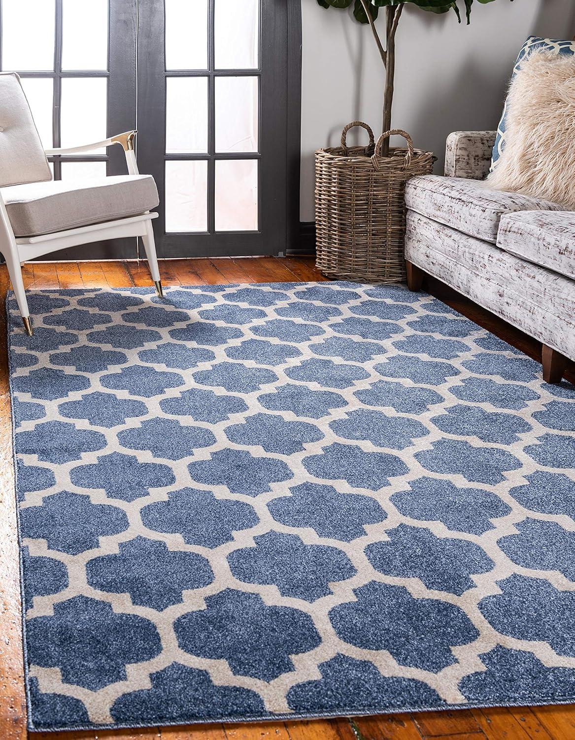 Light Blue Rectangular Trellis 9' x 12' Synthetic Area Rug