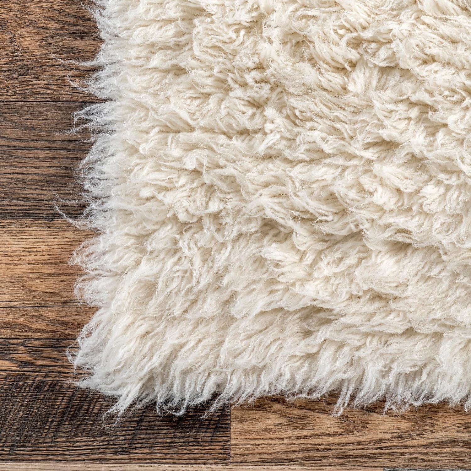 nuLOOM 8'x10' Elena Greek Flokati Shag Area Rug Cream: High Pile Wool, Solid Tufted Indoor Rug, No Backing