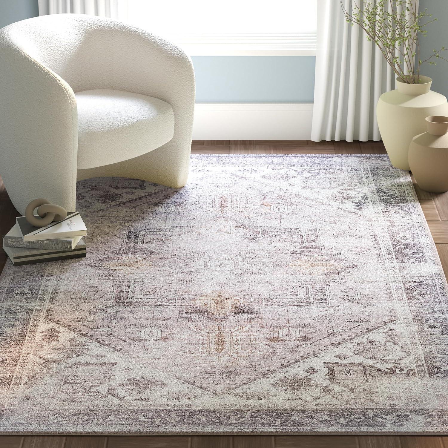 Tucson TSN102 Power Loomed Machine Washable Area Rug - Beige/Grey - 5'x8' - Safavieh.