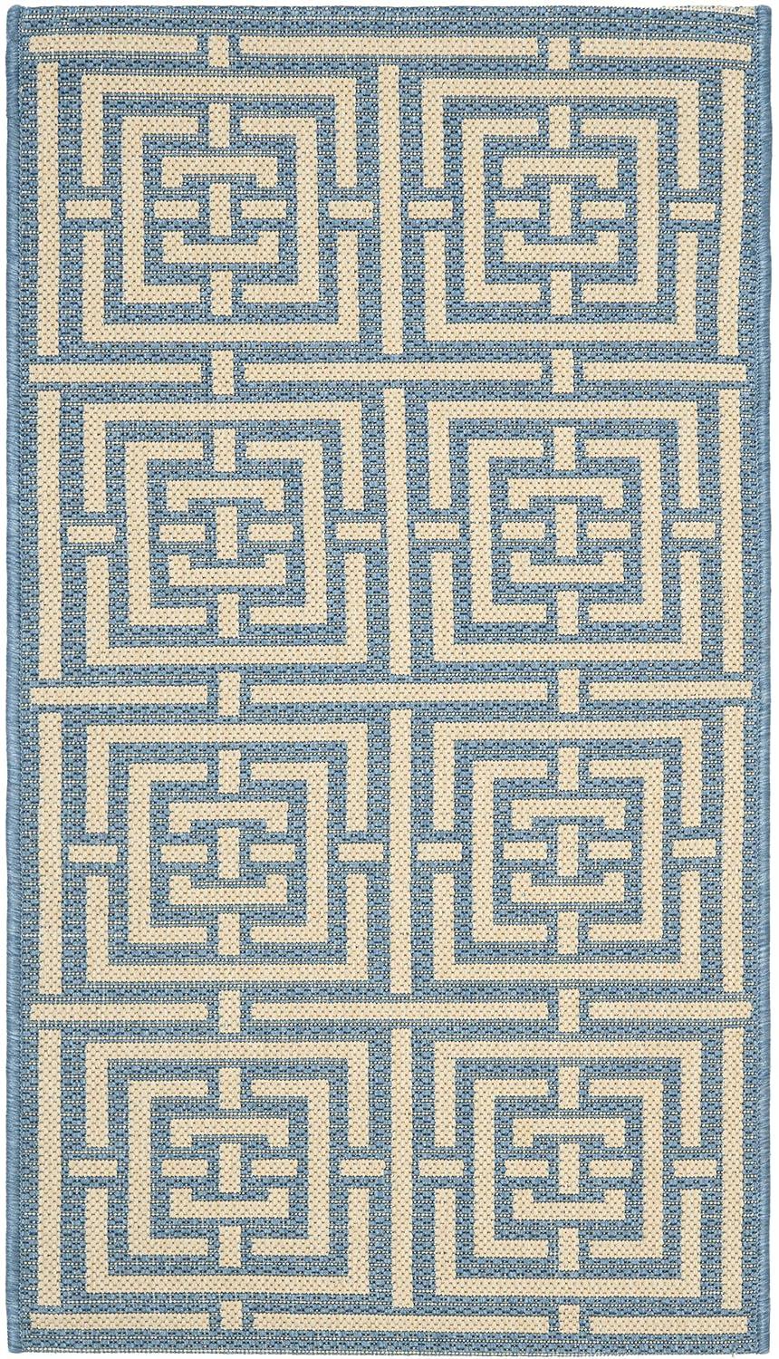 SAFAVIEH Courtyard Ariana Geometric Indoor/Outdoor Area Rug, 2'7" x 5', Blue/Bone