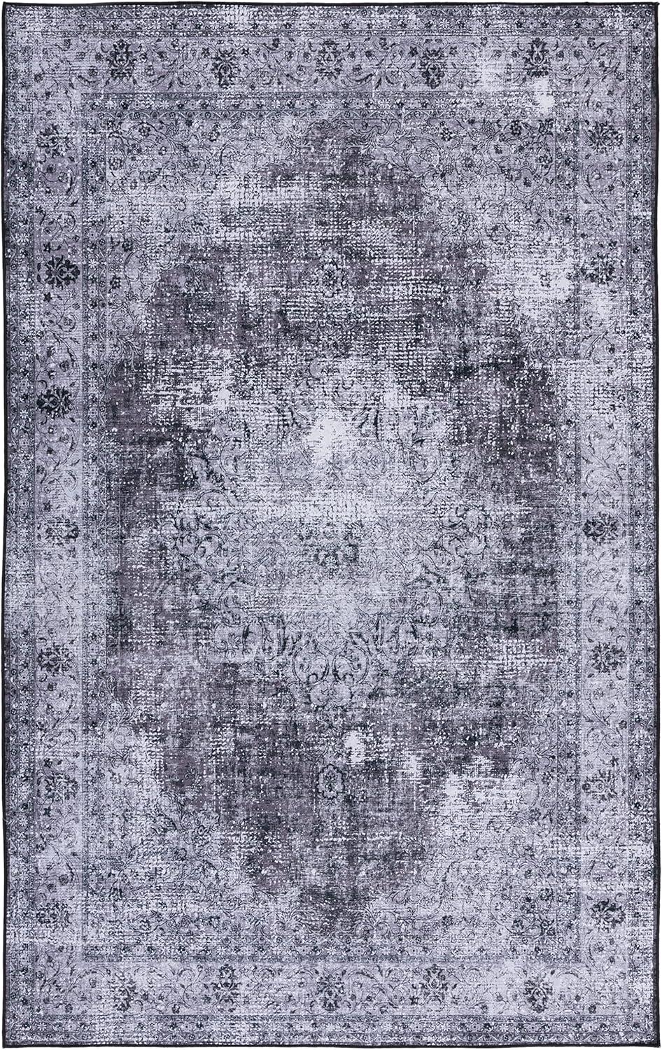 Tucson Black & Grey Non-Slip Washable Square Area Rug, 6' x 9'