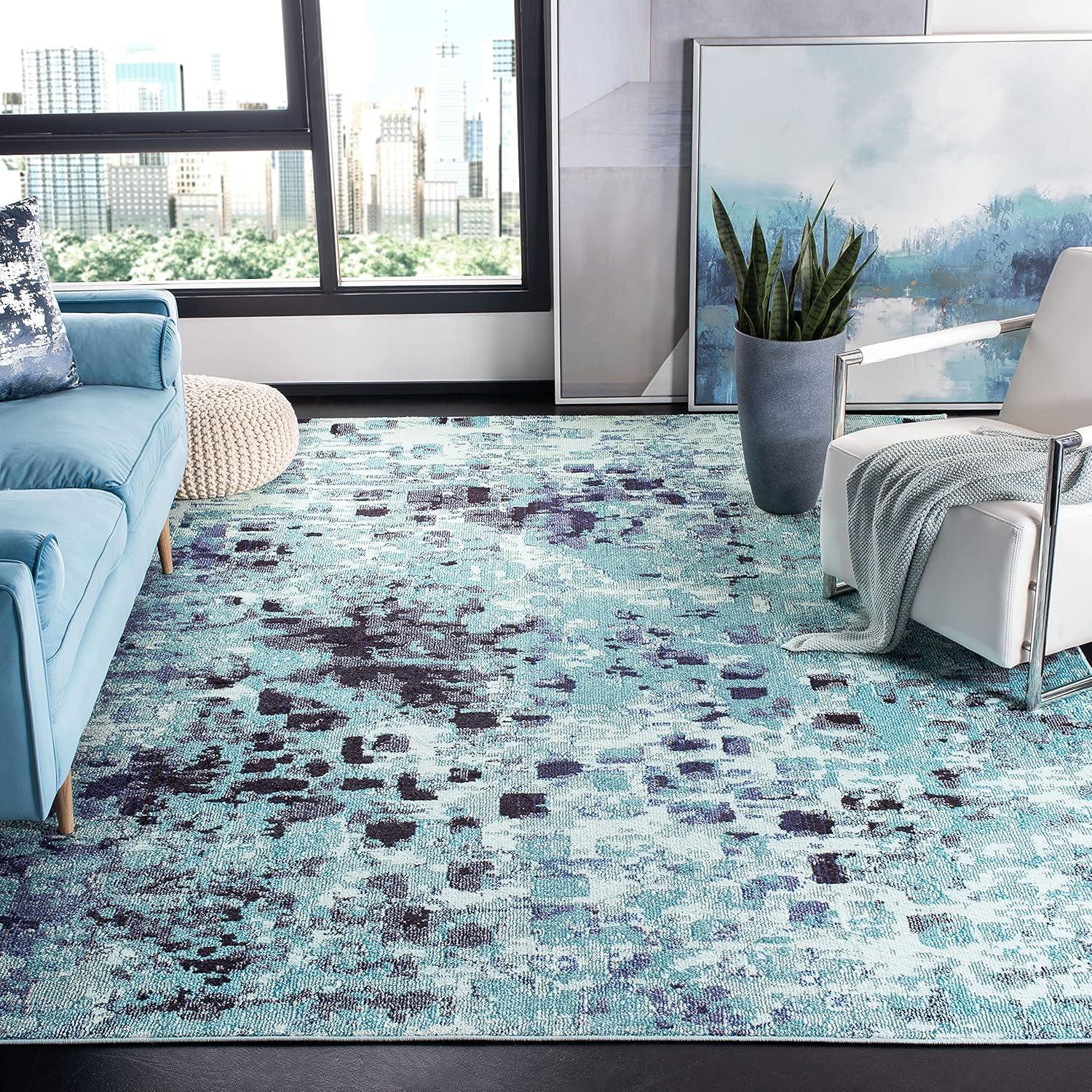 Madison MAD425 Power Loomed Indoor Accent Rug - Turquoise/Navy - 3' Round - Safavieh