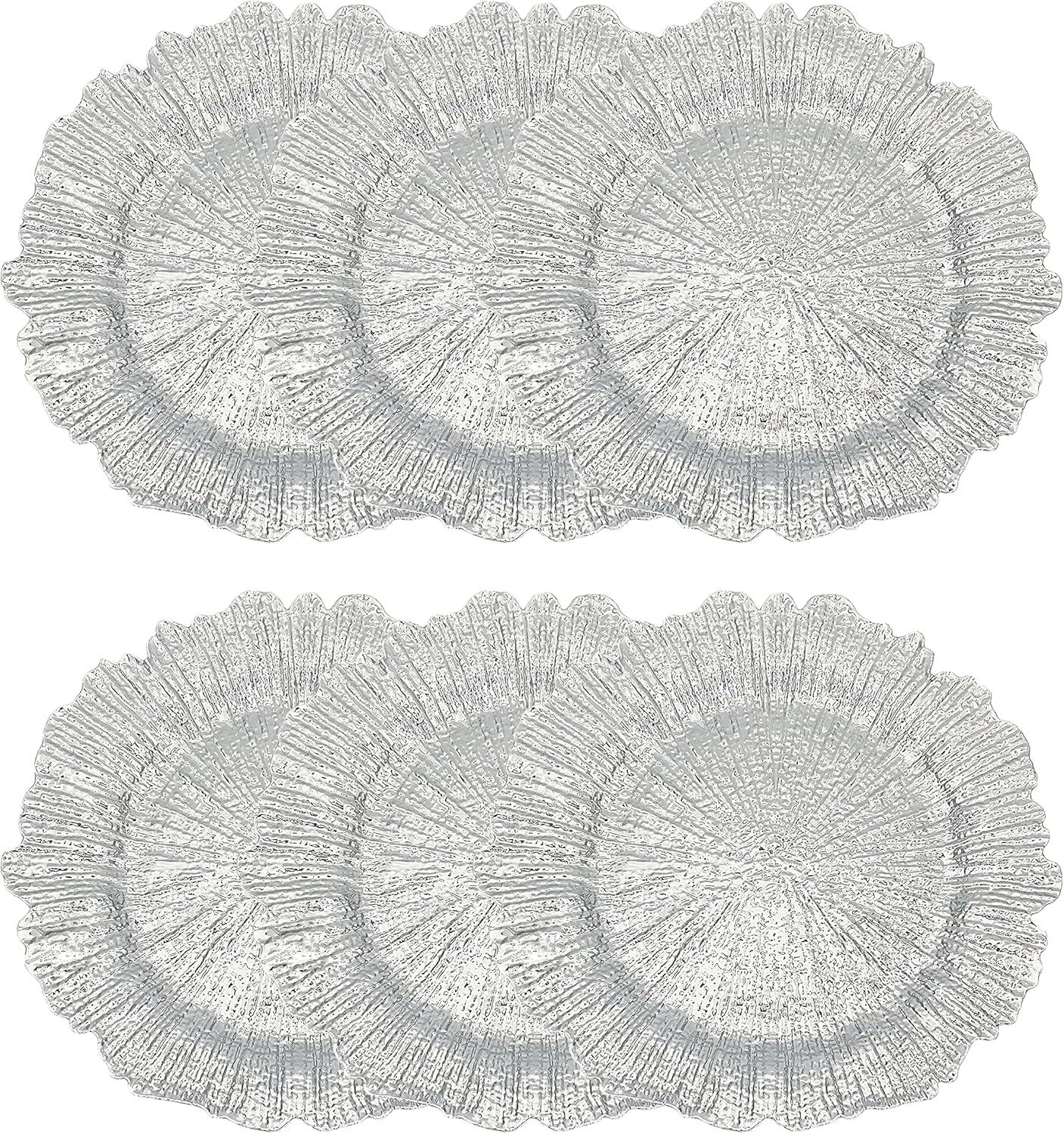 Craft and Party Charger Plate, 6 pcs 13" Round Silver Plastic Reef Charger Plate For Weddings And Elegant Settings With A Metallic Finish