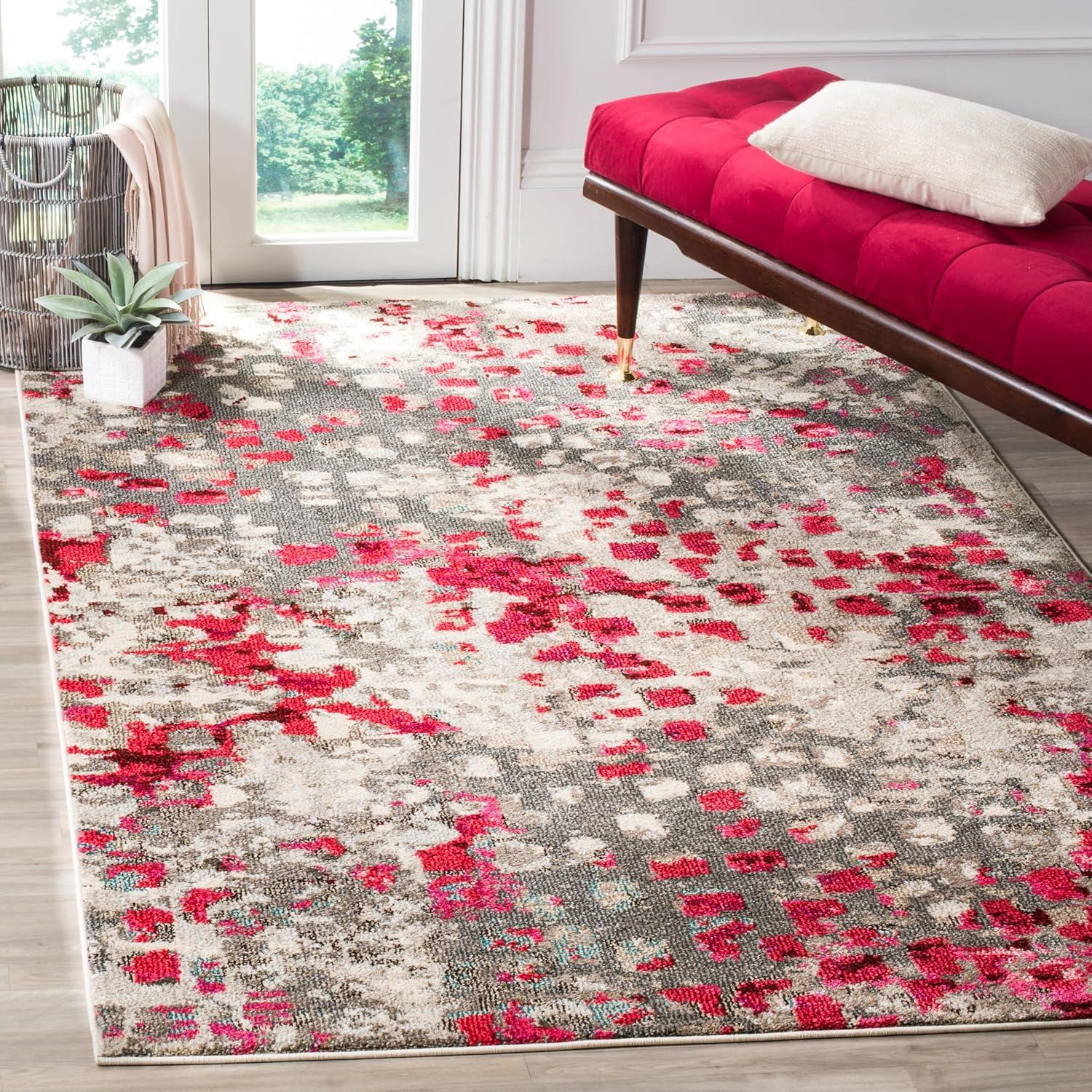 Monaco MNC225 Power Loomed Indoor Area Rug - Grey/Fuchsia - 5'1"x7'7" - Safavieh
