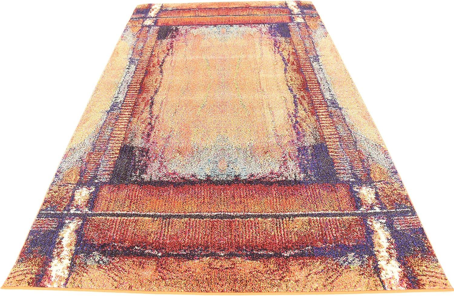 Rectangular Blue Abstract Stain-Resistant Synthetic Rug