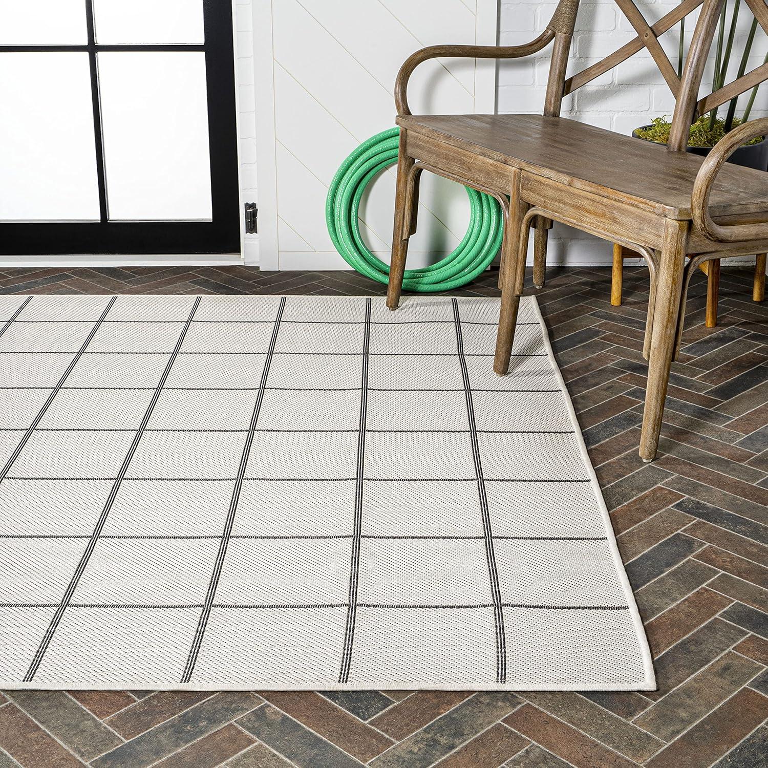 3' x 5' Grid Modern Squares Indoor/Outdoor Area Rug, Cream/Black - JONATHAN Y