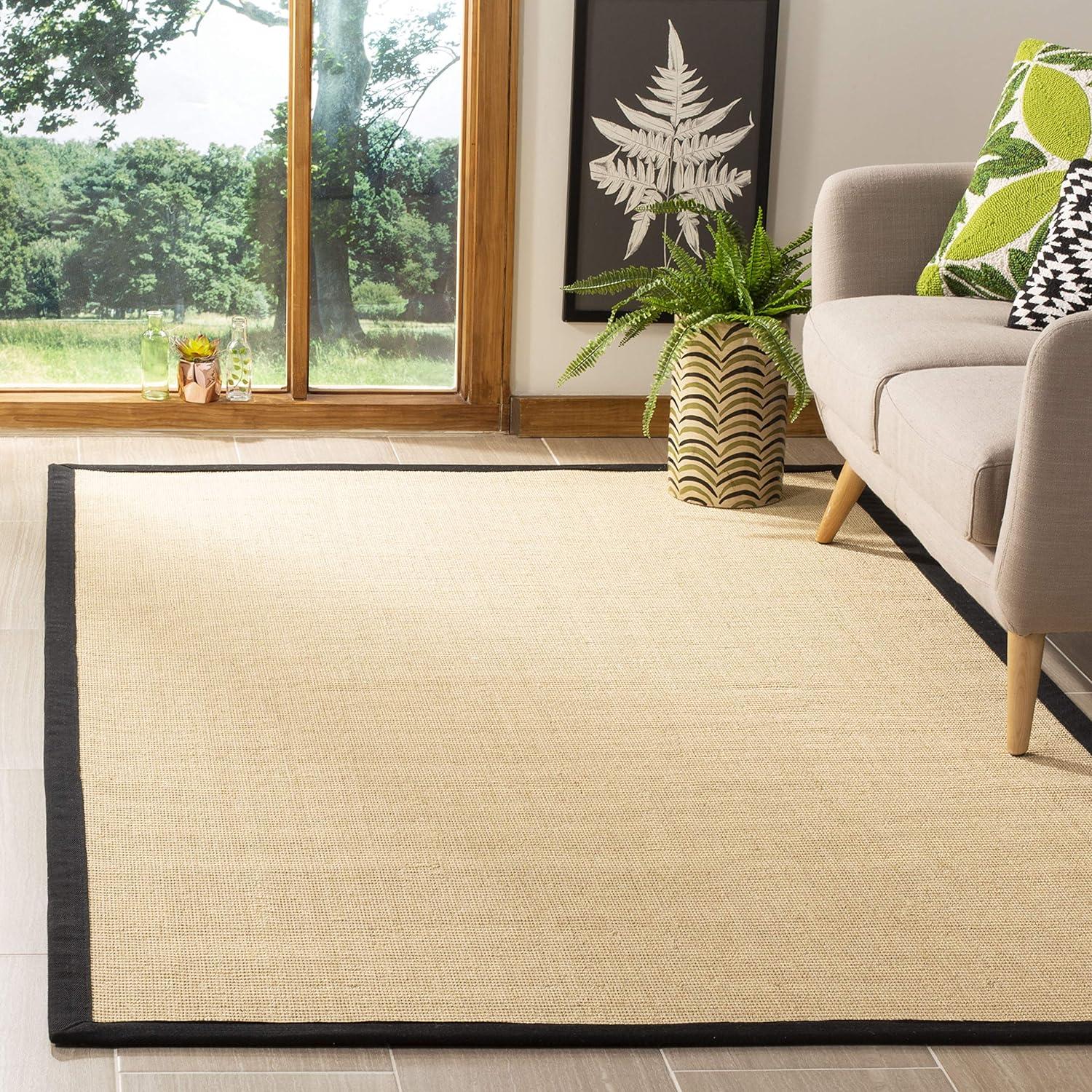 Handmade Beige and Black Jute Sisal 5' x 8' Area Rug