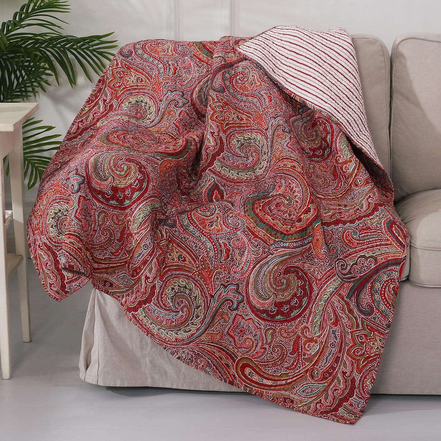 Spruce Red Paisley Reversible Quilted Cotton Throw