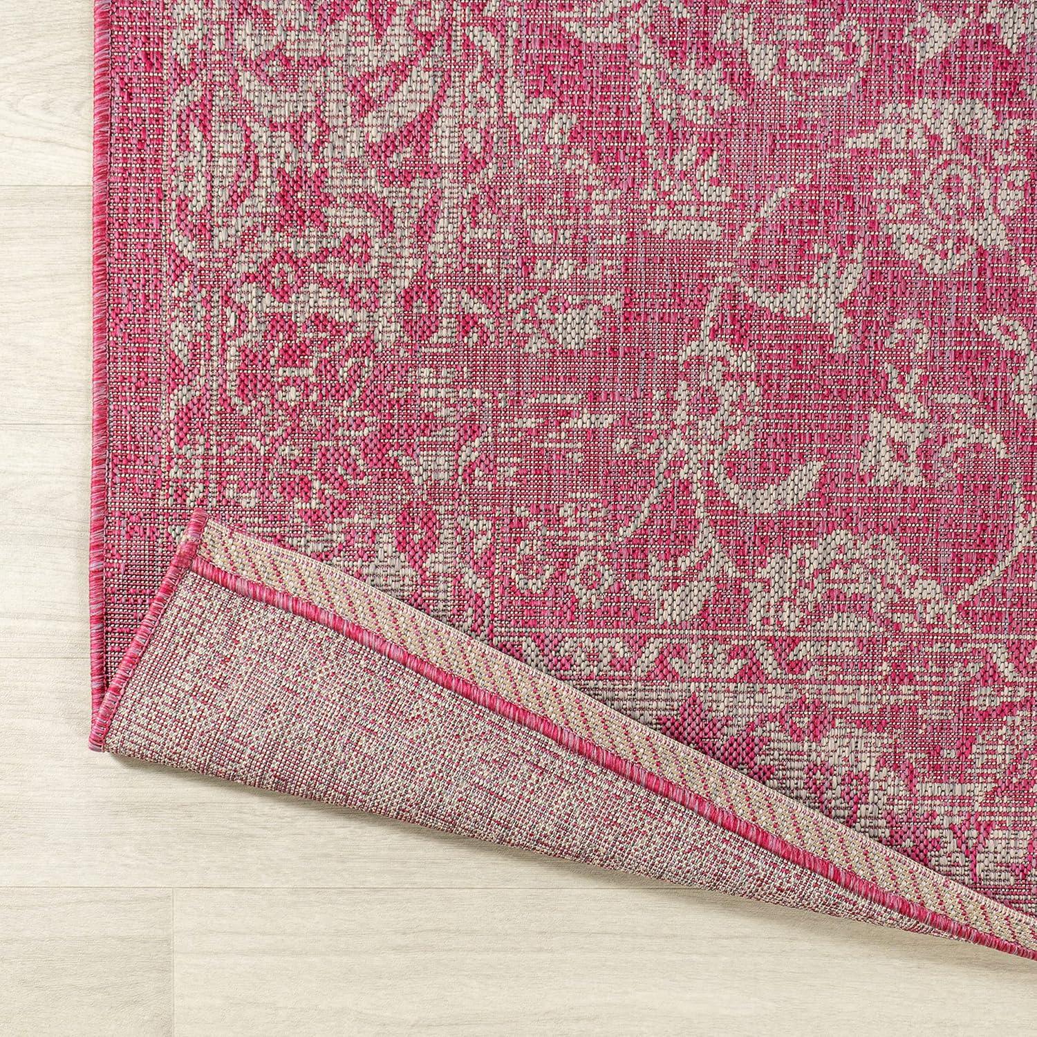 3' x 5' Tela Bohemian Textured Weave Floral Indoor/Outdoor Area Rug, Fuchsia/Light Gray - JONATHAN Y