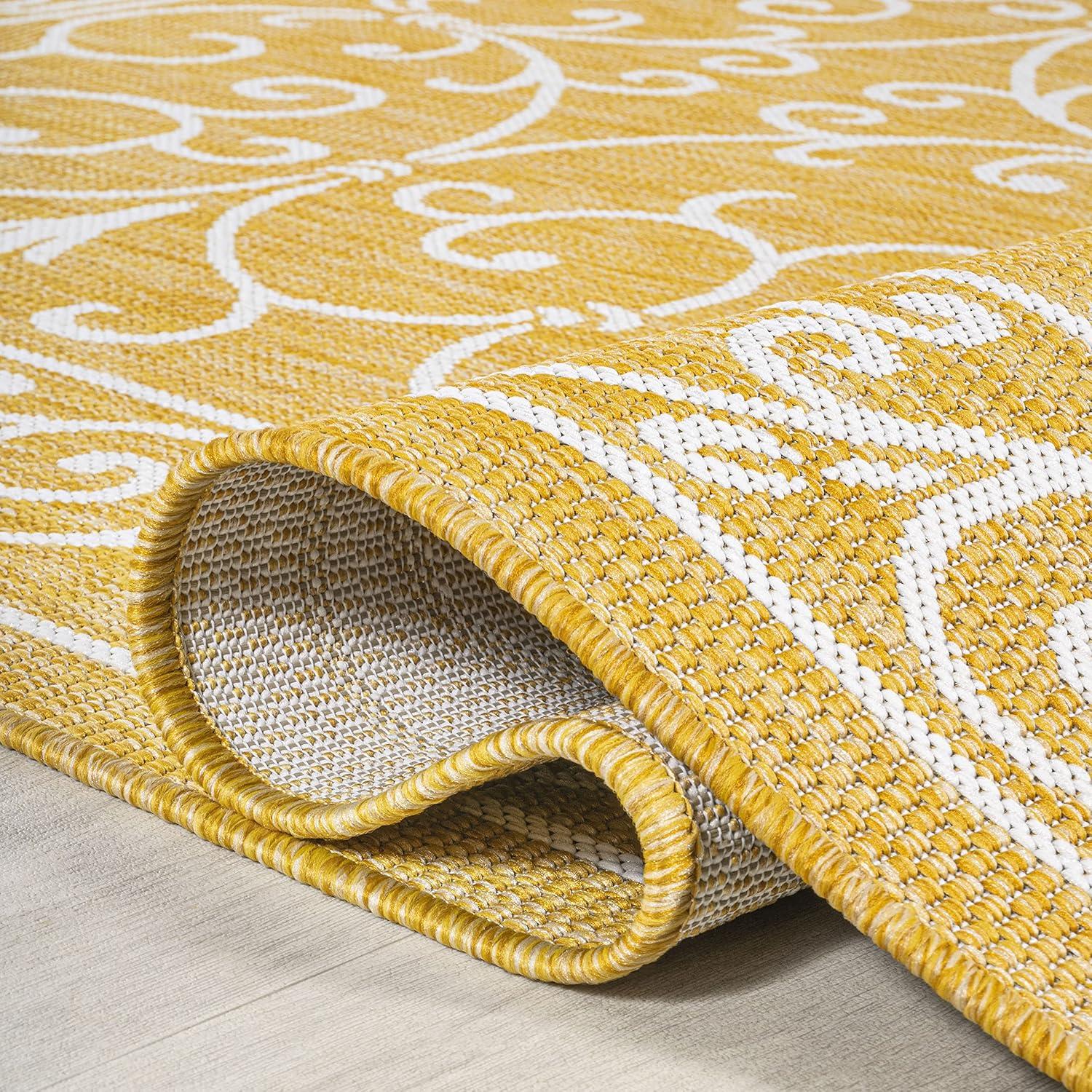 3' x 5' Charleston Vintage Filigree Textured Weave Indoor/Outdoor Area Rug, Yellow/Cream - JONATHAN Y