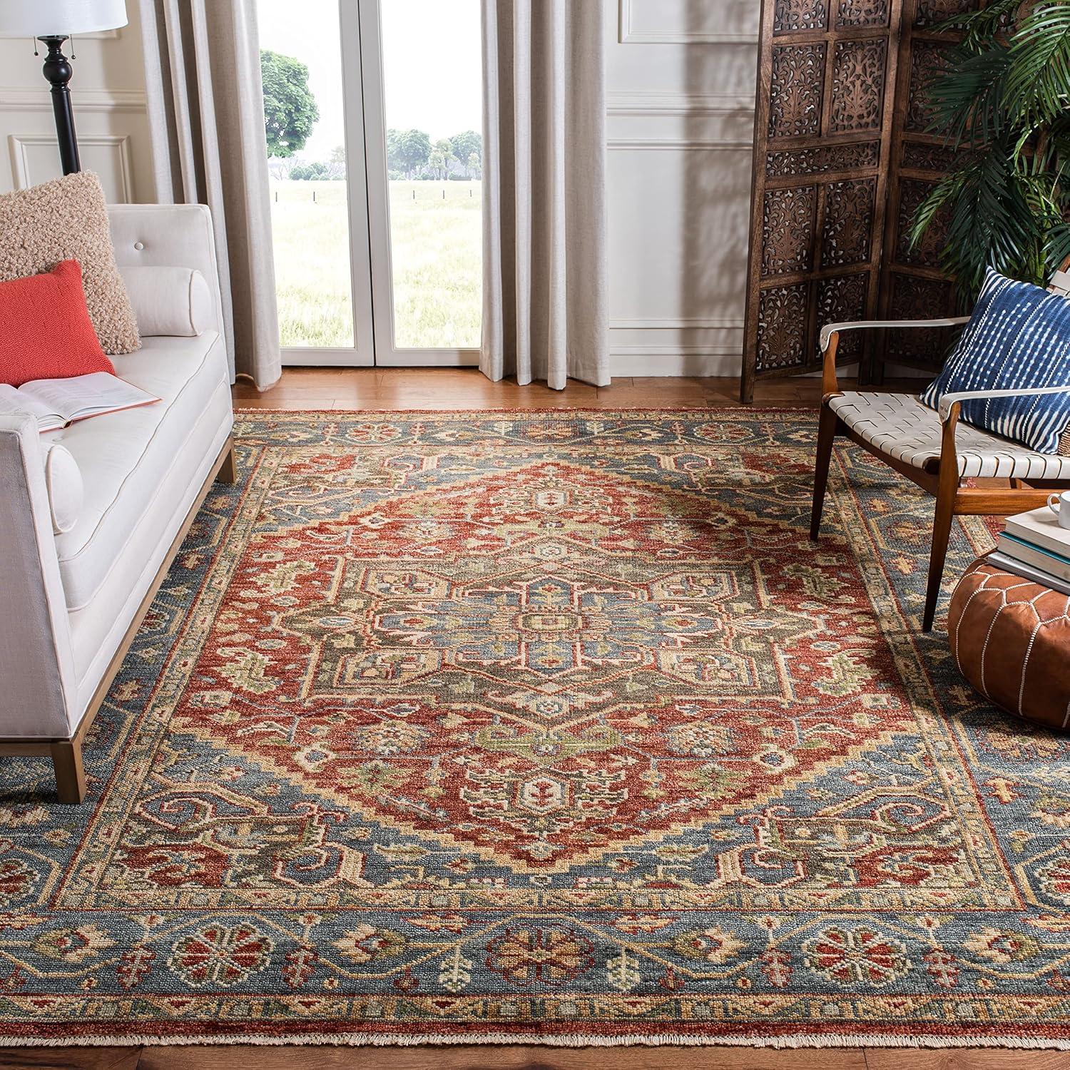 Samarkand SRK121 Hand Knotted Area Rug - Red/Blue - 8'x10' - Safavieh.