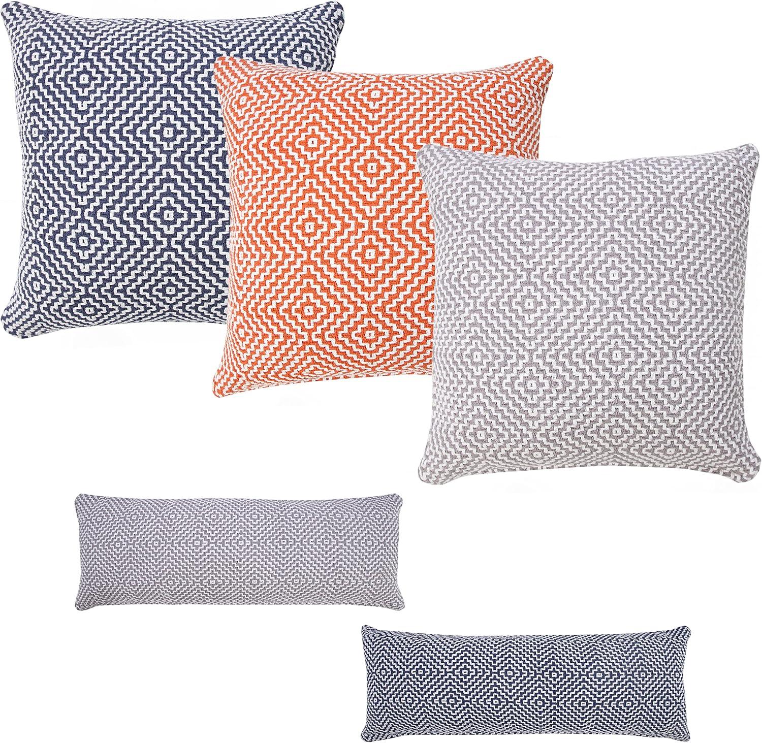 Ox Bay 14" x 36" Modern, Bohemian, Coastal, Farmhouse Blue, White, Multi-color Geometric Cotton Throw Pillow , Zip Closure