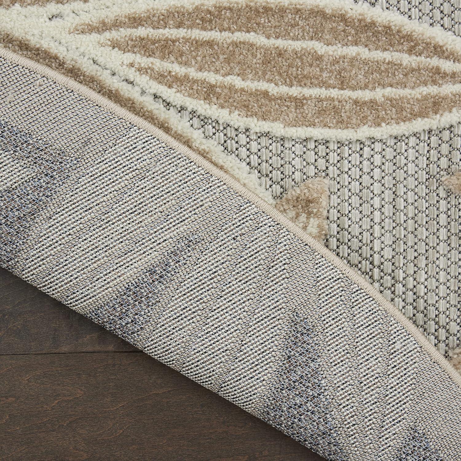 Nourison Aloha Floral Leaf Flatweave High-Low Indoor Outdoor Round Rug Natural 5'3" x 5'3"