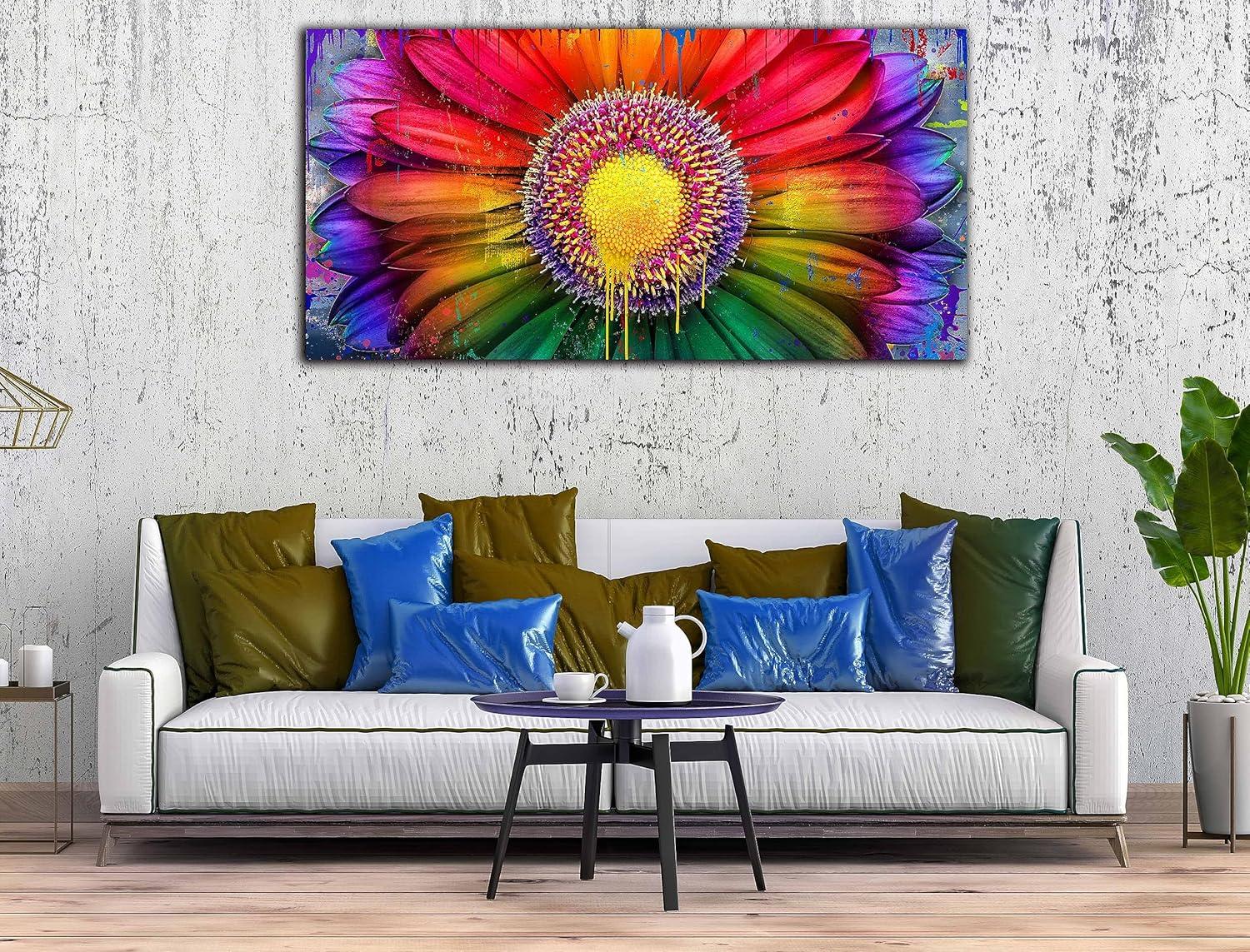 Colorful Abstract Daisy Canvas Wall Art for Nursery, 20x40 Inches