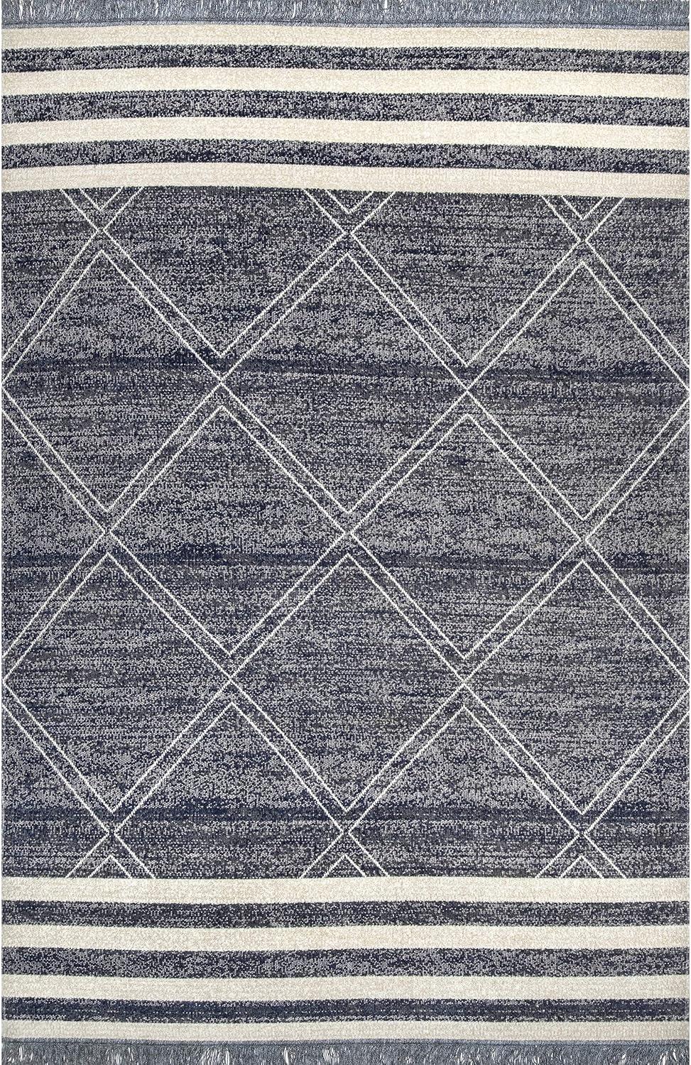 Reversible Coastal Blue 8' x 10' Easy-Care Synthetic Area Rug