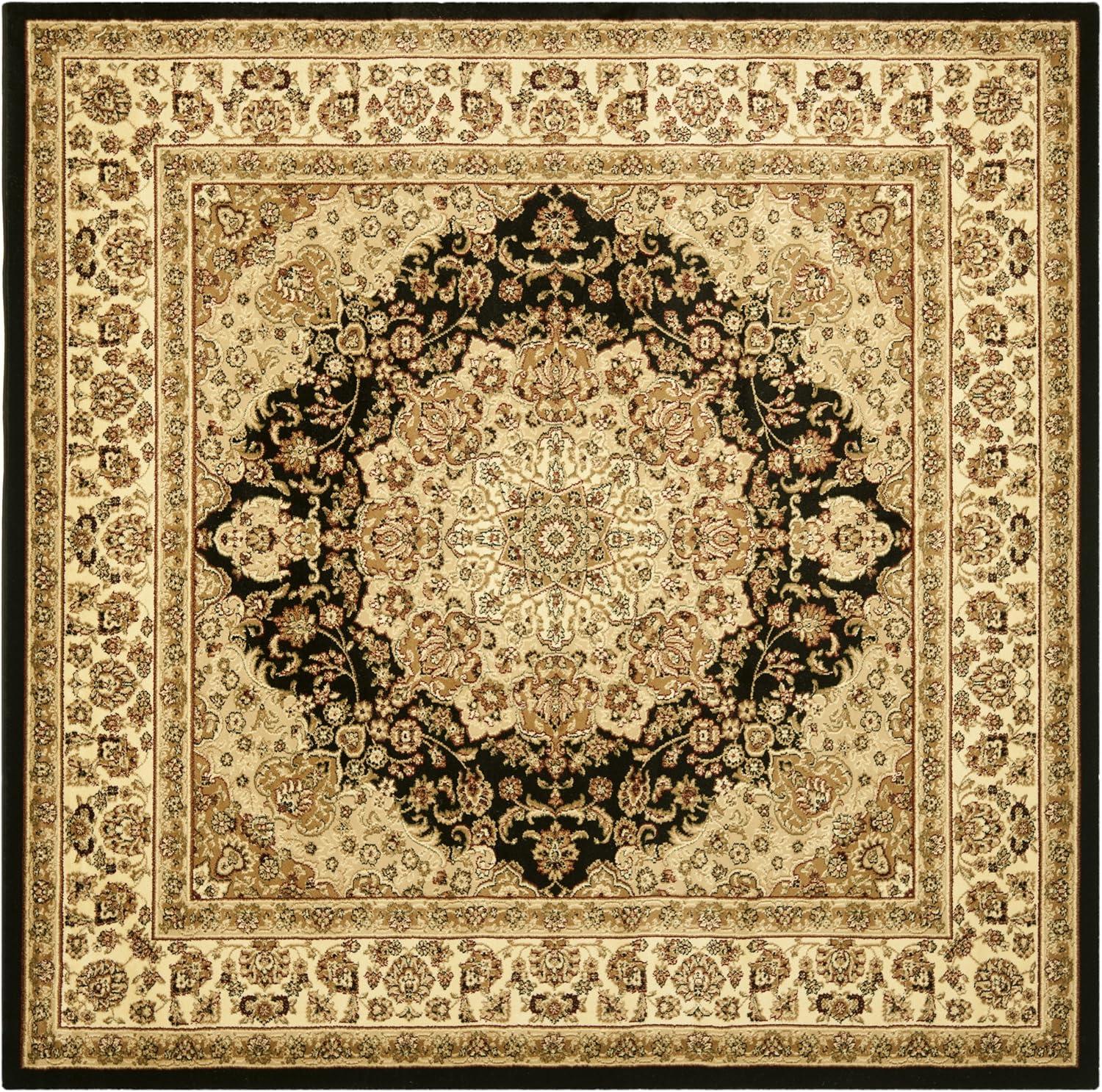 Lyndhurst LNH222 Power Loomed Area Rug - Black/Ivory - 8'x8' - Safavieh