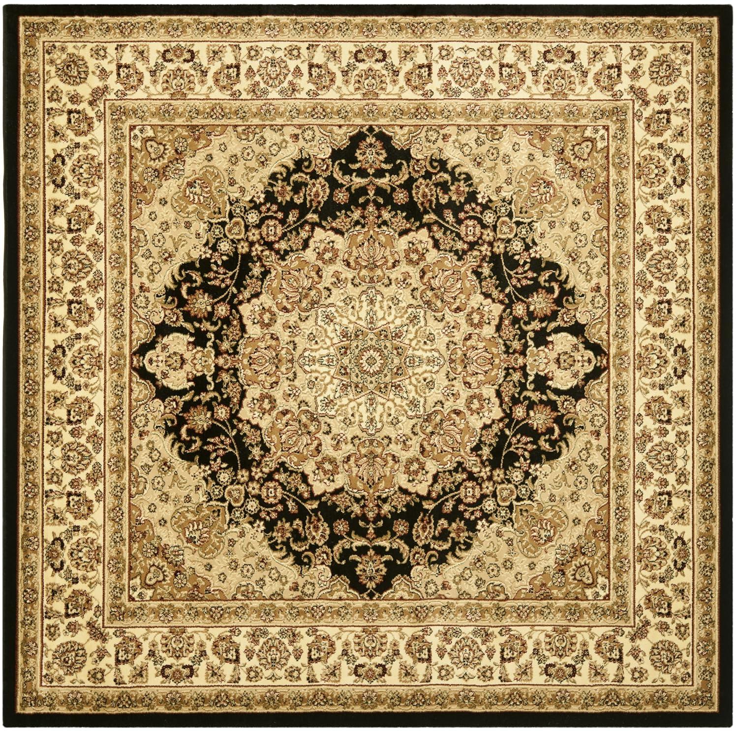 Lyndhurst LNH222 Power Loomed Area Rug - Black/Ivory - 8'x8' - Safavieh