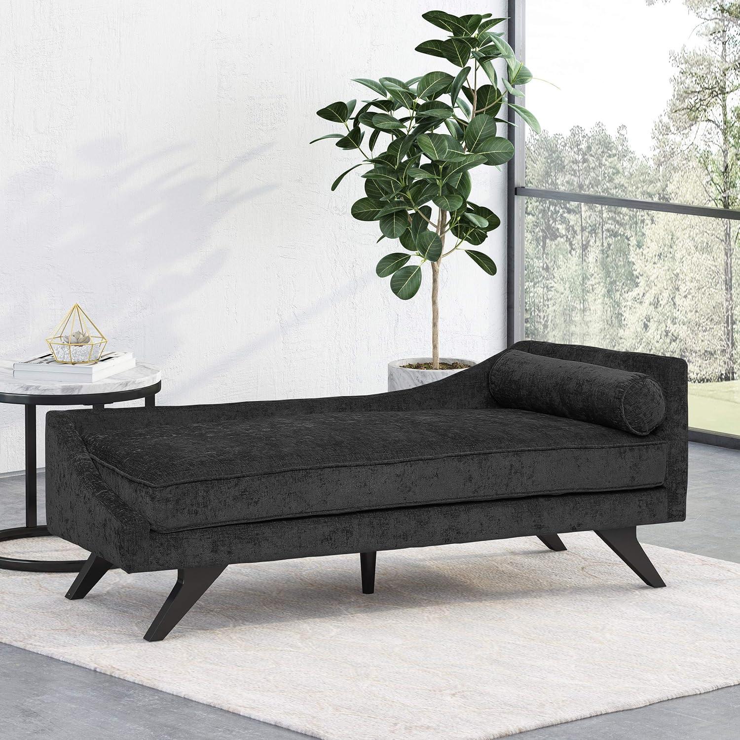 Cagle Mid Century Modern Fabric Chaise Lounge Black/Dark Brown - Christopher Knight Home