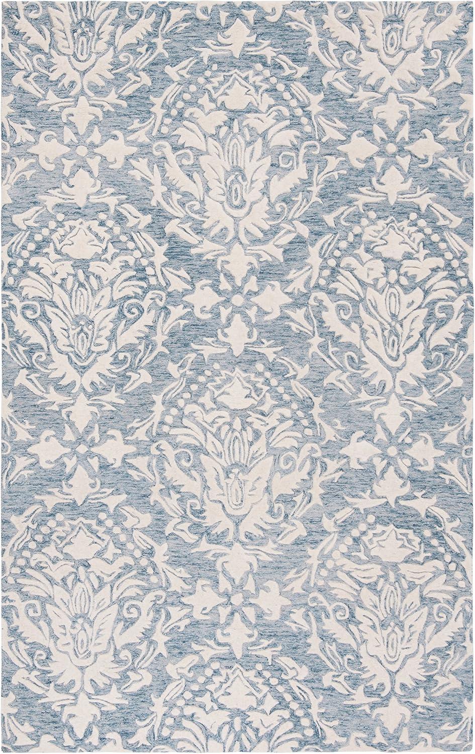 Handmade Floral Bliss Blue/Ivory Wool 5' x 8' Tufted Area Rug