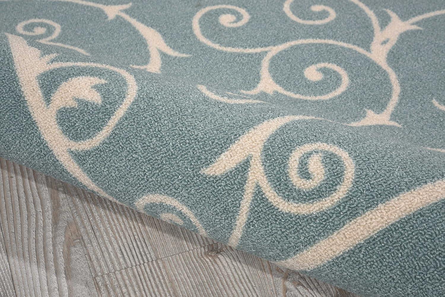 Luxe Light Blue Floral Square Synthetic Easy-Care Outdoor Rug 7'9" x 10'10"