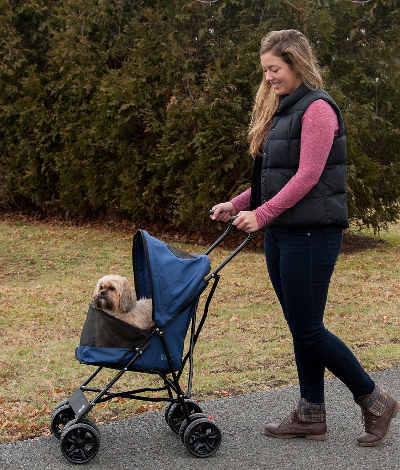 Blue Compact Easy Fold Pet Stroller for Dogs and Cats