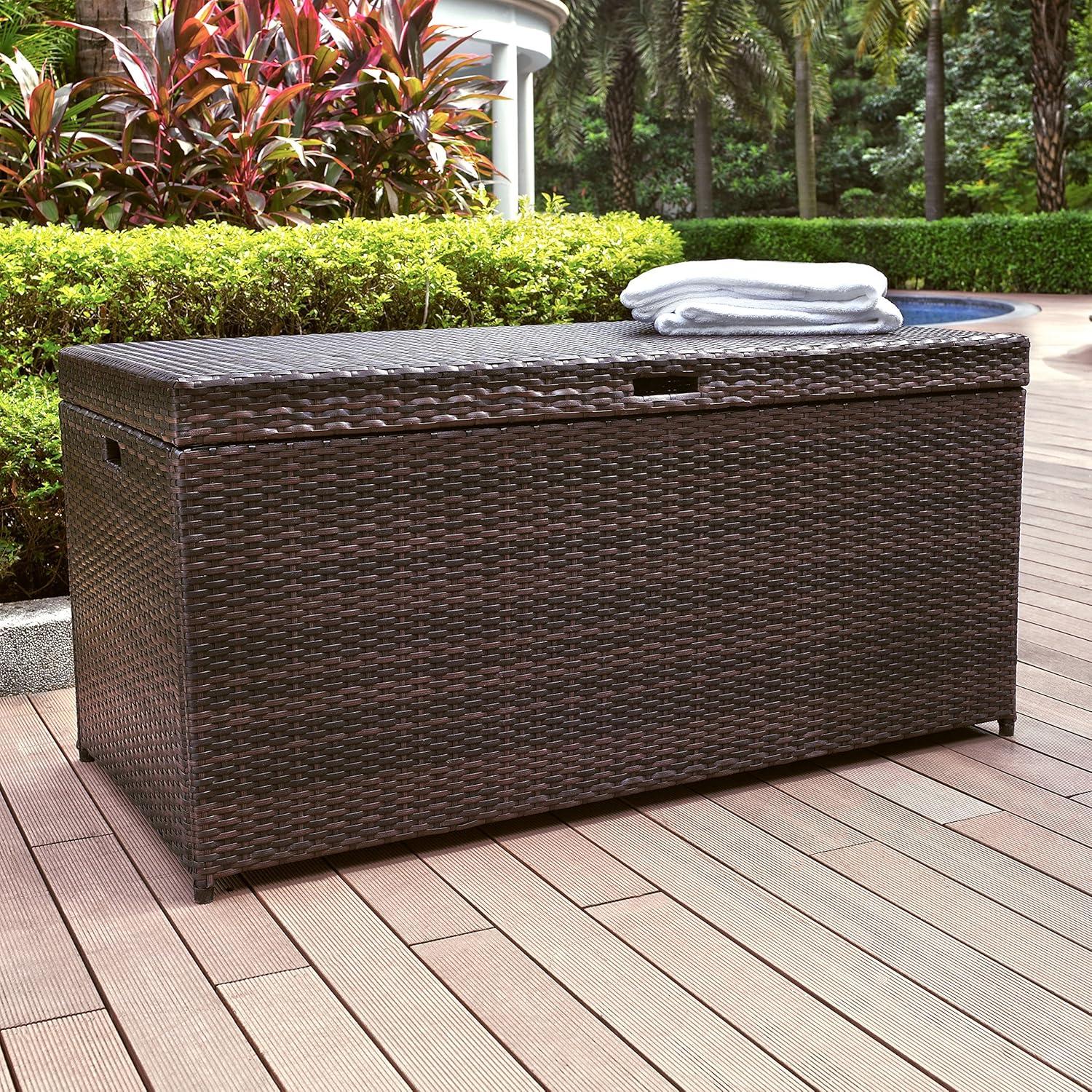 104.5gal Palm Harbor Steel Outdoor Deck Box Brown - Crosley: UV-Resistant Patio Storage with Hinged Top