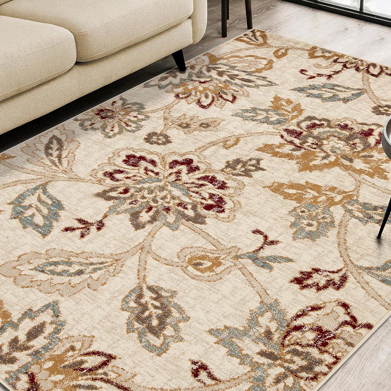 Condell Stone Floral 7' x 9' Stain-Resistant Synthetic Area Rug