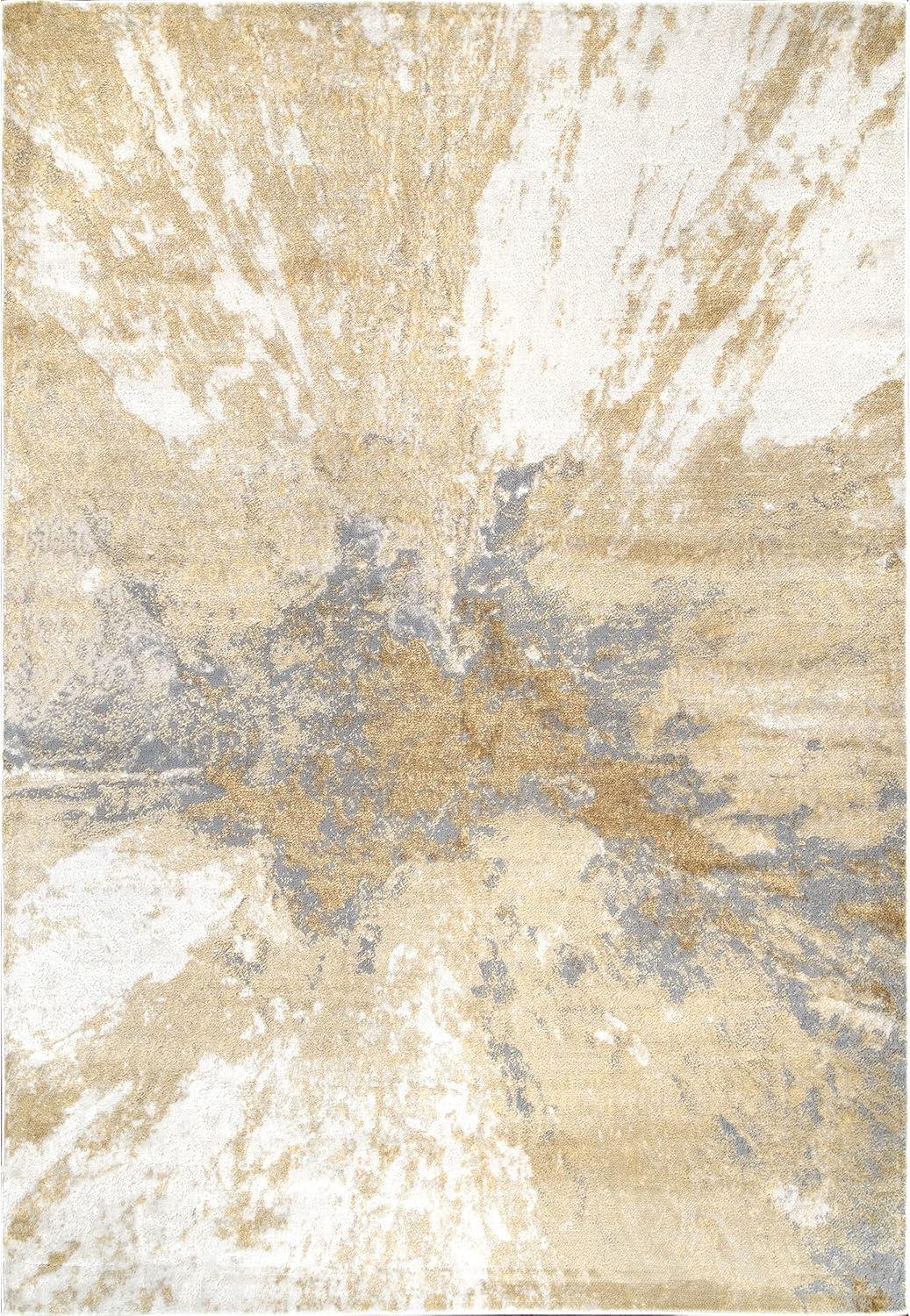 Eco-Friendly Gold Abstract 3' x 5' Synthetic Area Rug