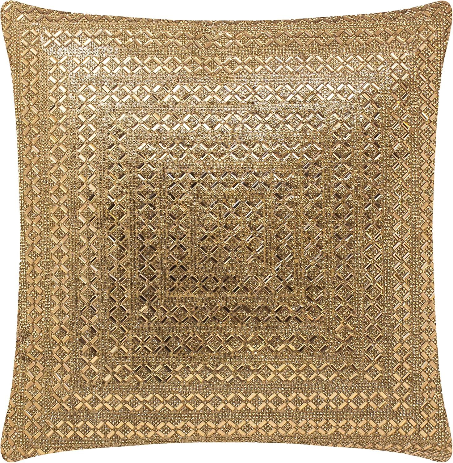 Madison Avenue Gold Rhinestone Velvet Square Pillow 20x20