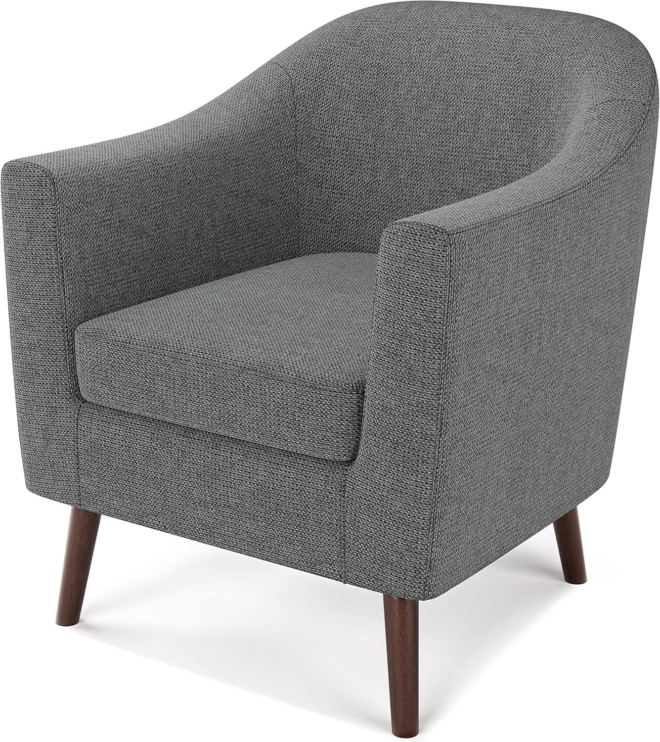 Transitional Shadow Grey Curved Accent Chair with Deep Seating