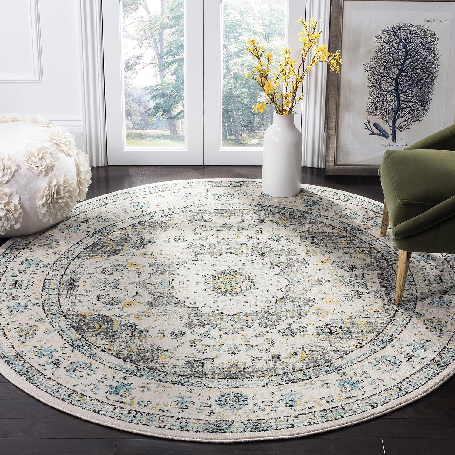 Evoke EVK220 Power Loomed Area Rug - Grey/Gold - 9' Round - Safavieh.