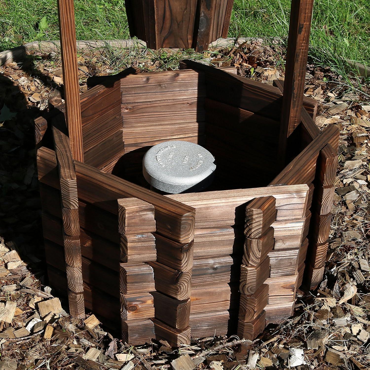 SunnyDaze Decor Wishing Well 24.5" x 22" x 45" Octagon Brown Wooden Outdoor Planter with Bucket