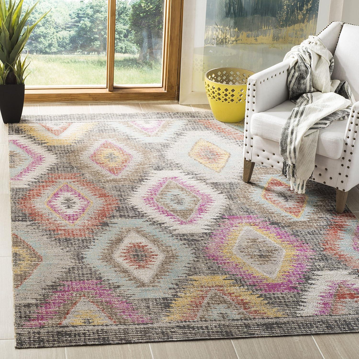 Gray Multicolor Synthetic 6' x 9' Boho Area Rug