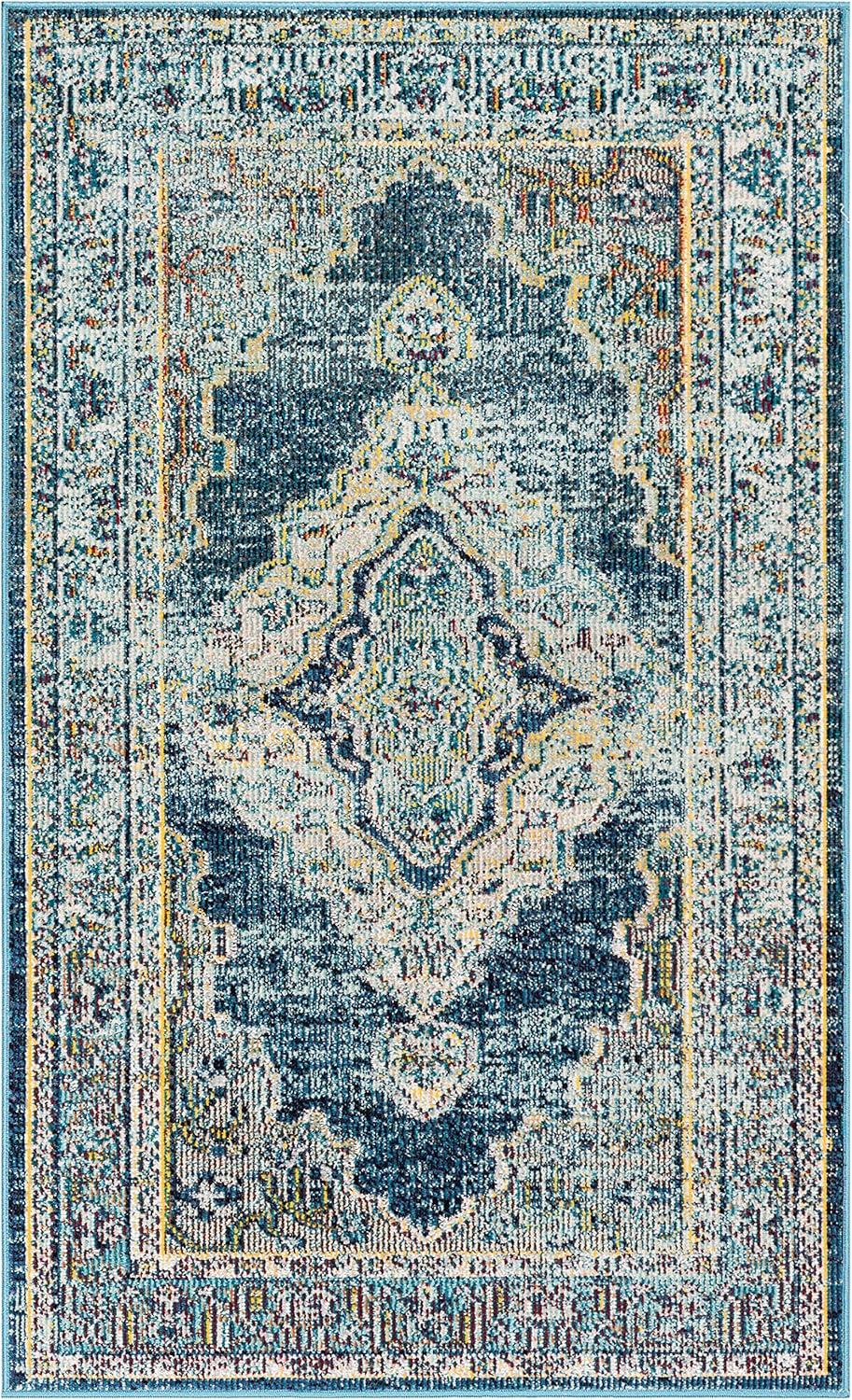 Crystal CRS500 Power Loomed Accent Rug - Blue/Yellow - 3'x5' - Safavieh.