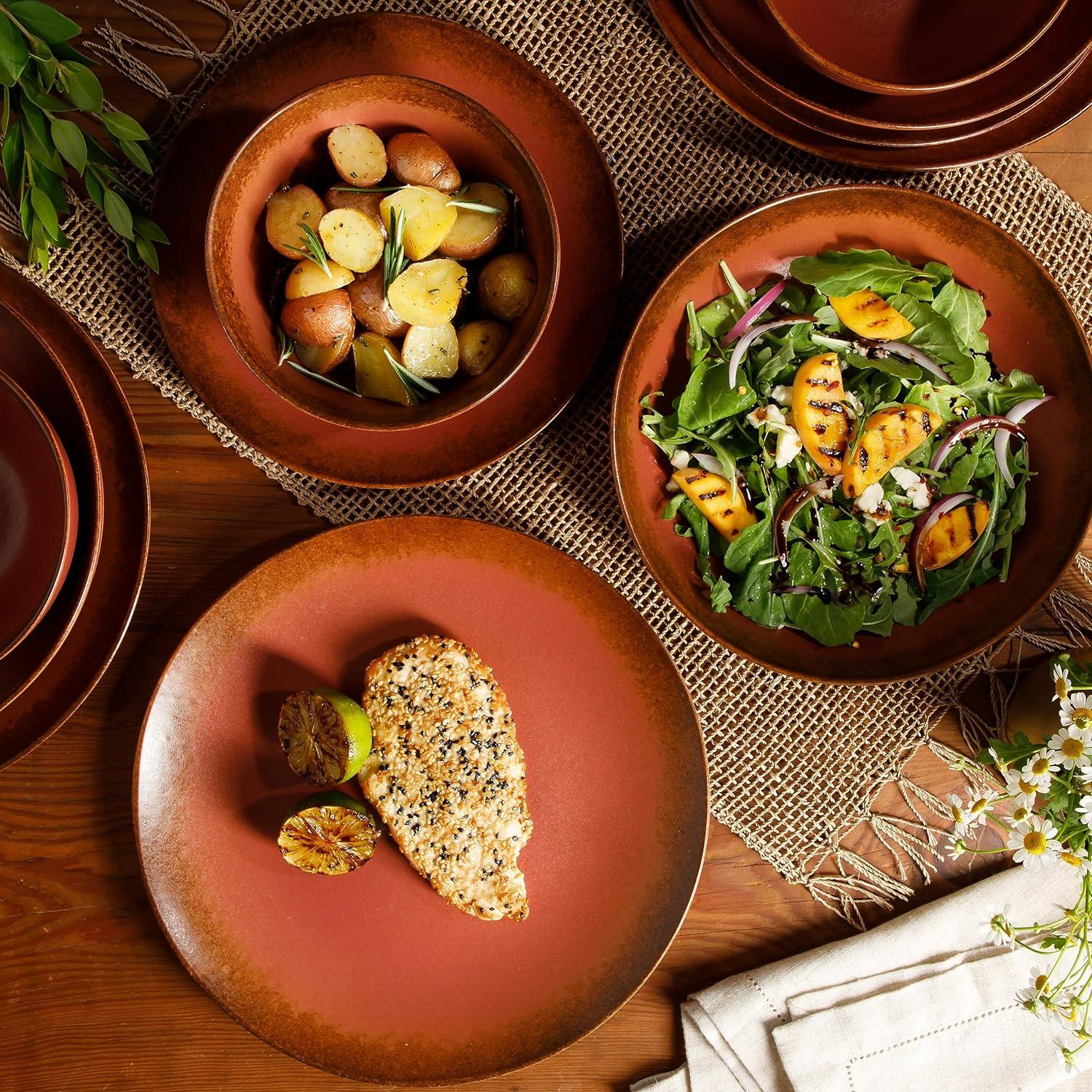 Paprika Red Ceramic Variegated Glaze Bowl Set for 4