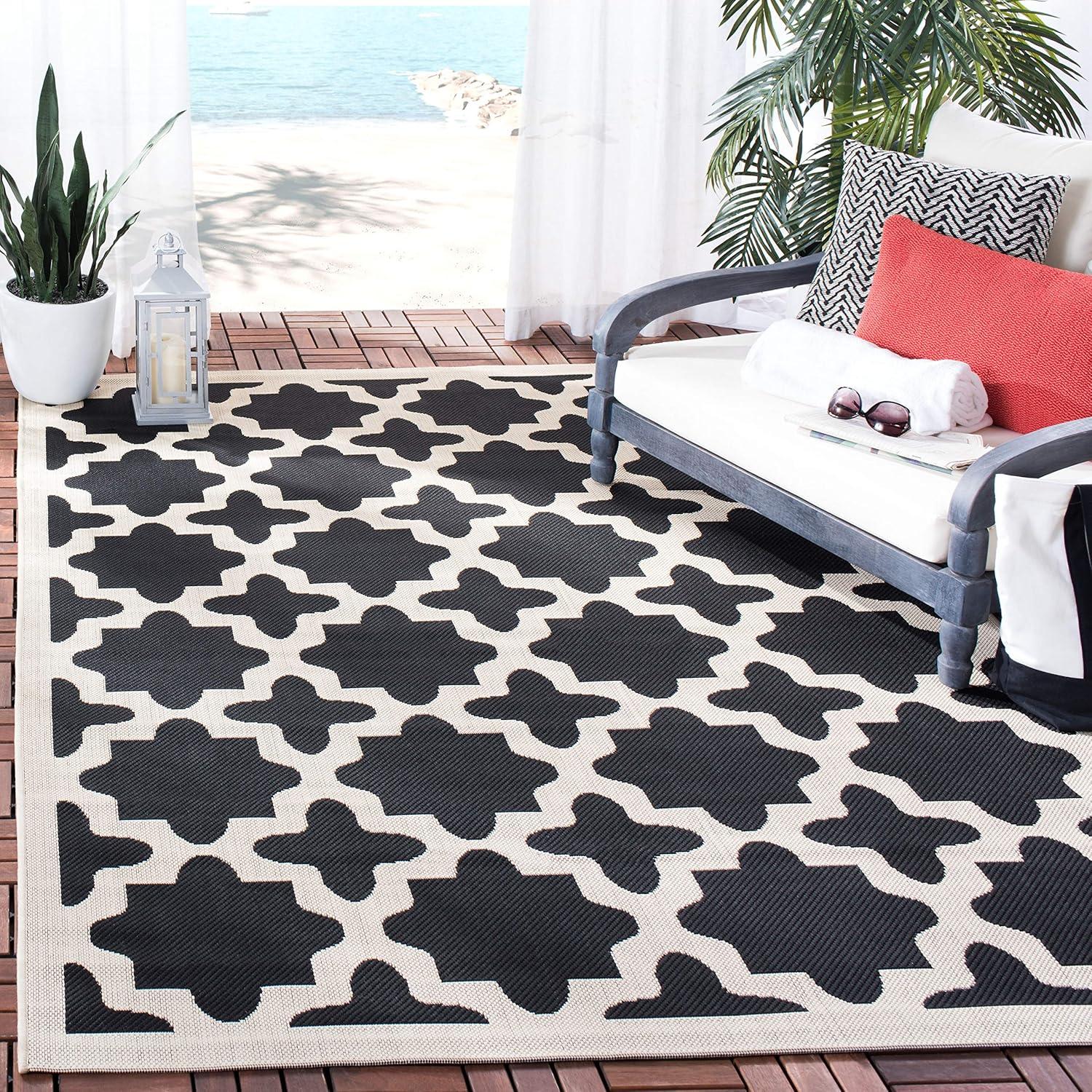 Courtyard CY6913 Power Loomed Indoor and Outdoor Area Rug - Black/Beige - 4'x4' - Safavieh