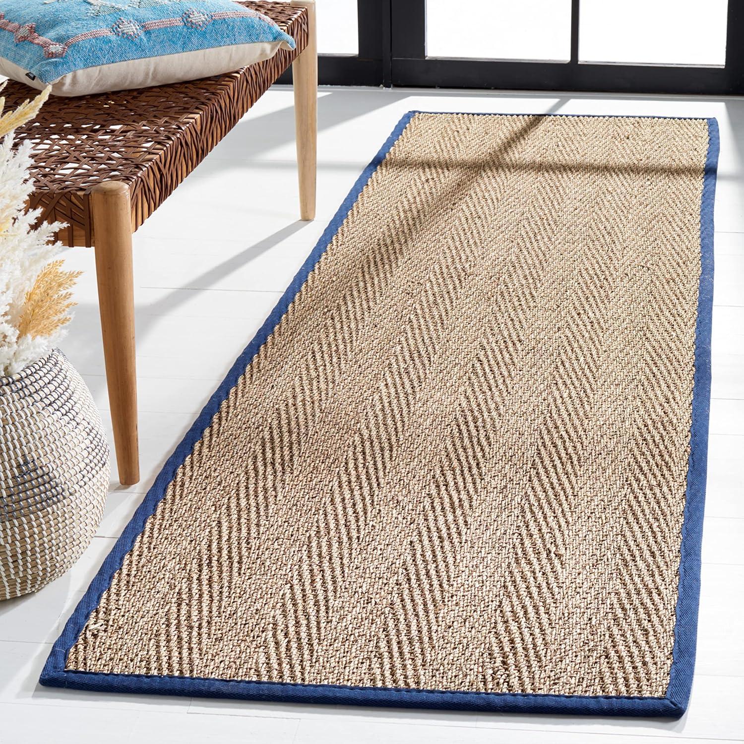 Natural Fiber NF115 Power Loomed Indoor Runner Rug - Natural/Blue - 2'6"x12' - Safavieh.