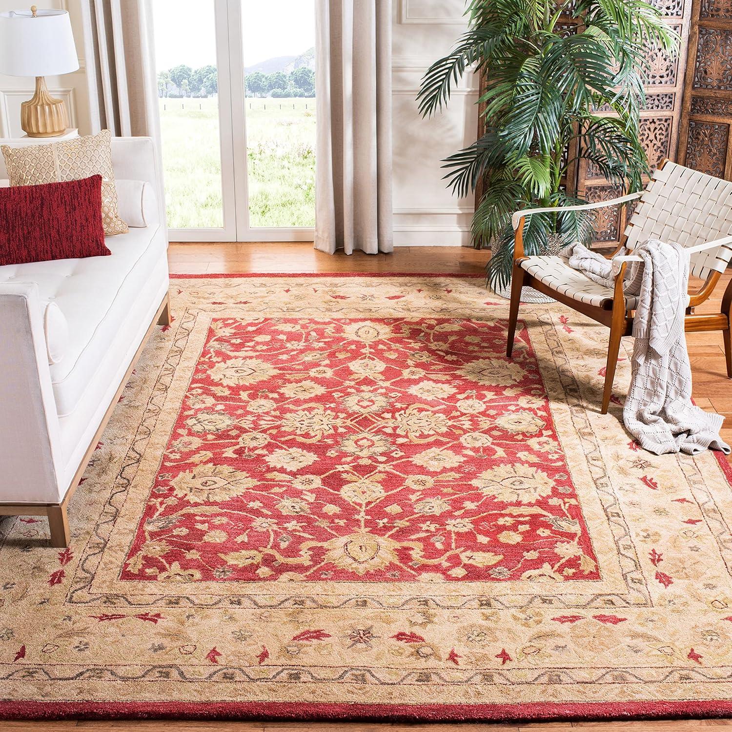 Hand-Tufted Traditional Anatolia Wool Rug, Ivory/Red, 4' x 6'