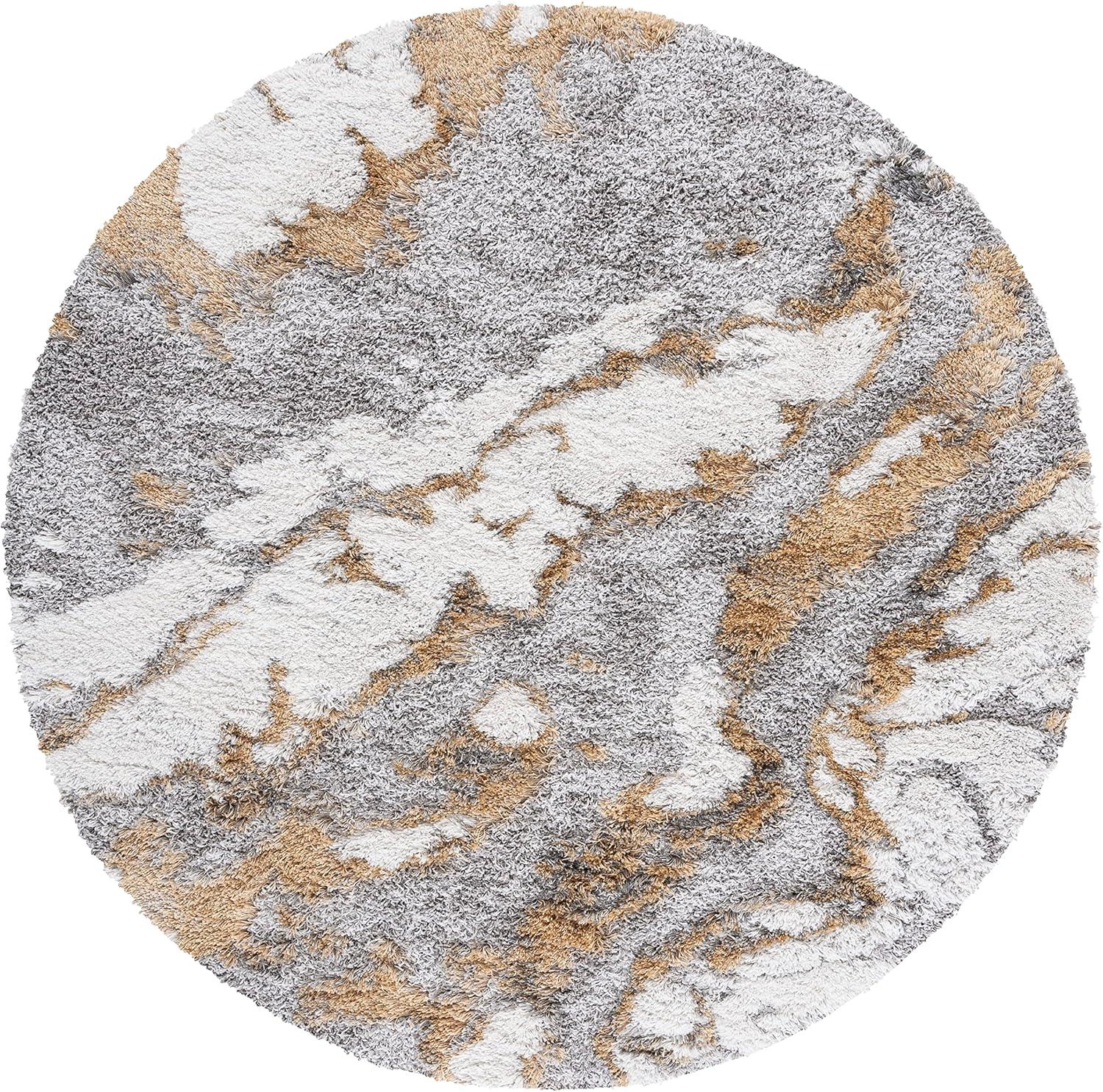 SAFAVIEH Horizon Konstantinos Abstract Shag Area Rug, Grey/Gold, 10' x 10' Round