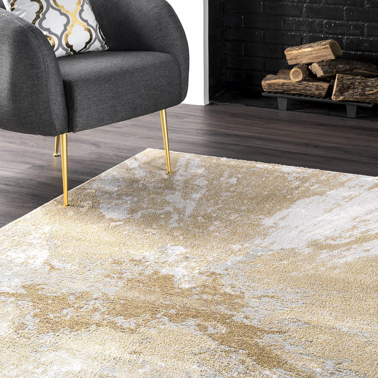 Eco-Friendly Gold Abstract 3' x 5' Synthetic Area Rug