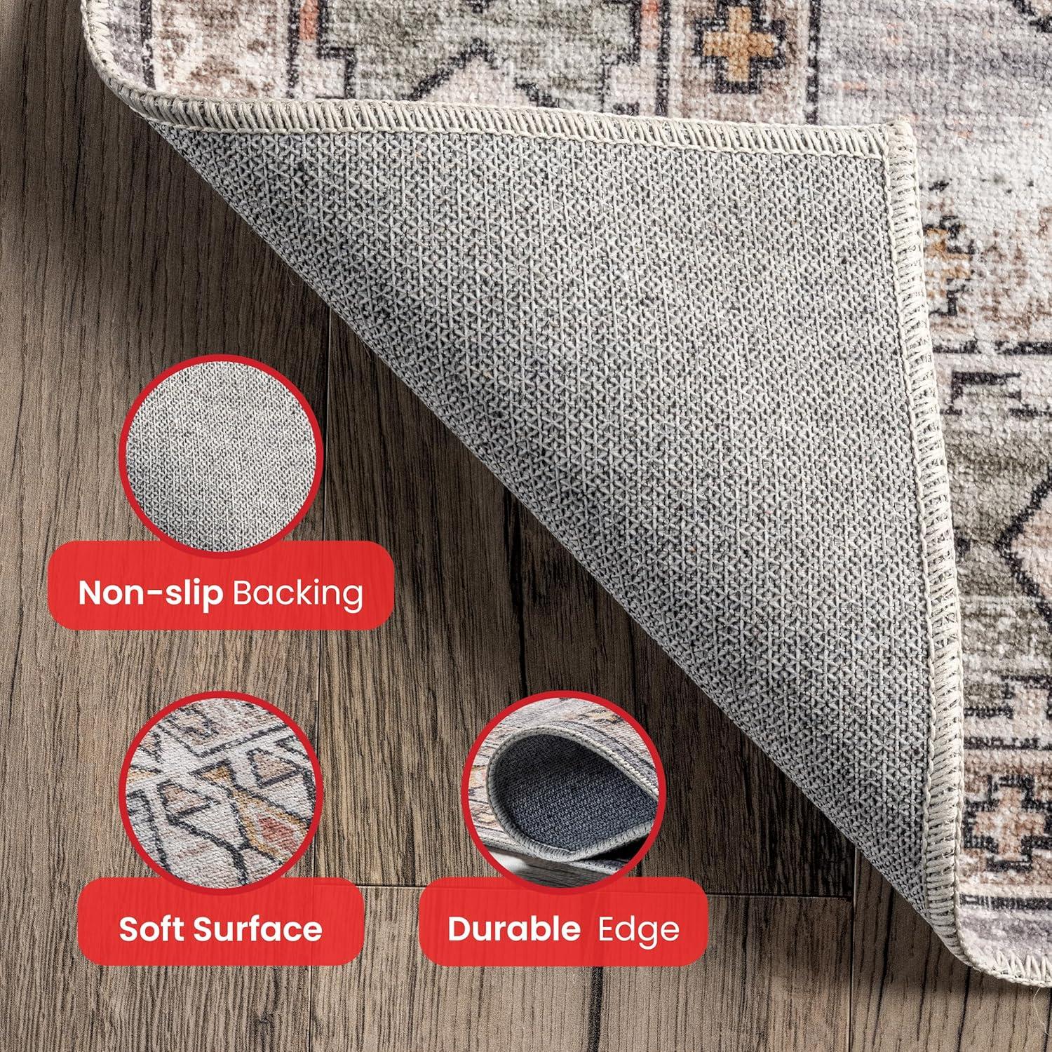 nuLOOM Mae Tribal Motif Machine Washable Peach 6' Modern Round Rug