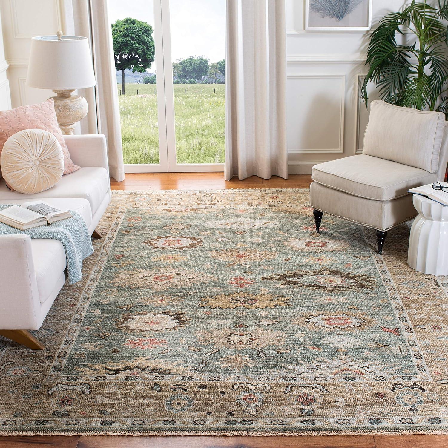 Sage & Taupe Hand-Knotted Wool Oriental Rug, 9' x 12'