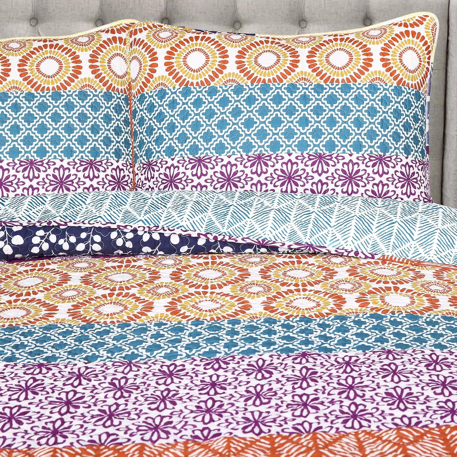 Lush Decor Bohemian 100% Cotton Reversible 3-Piece Quilt Set