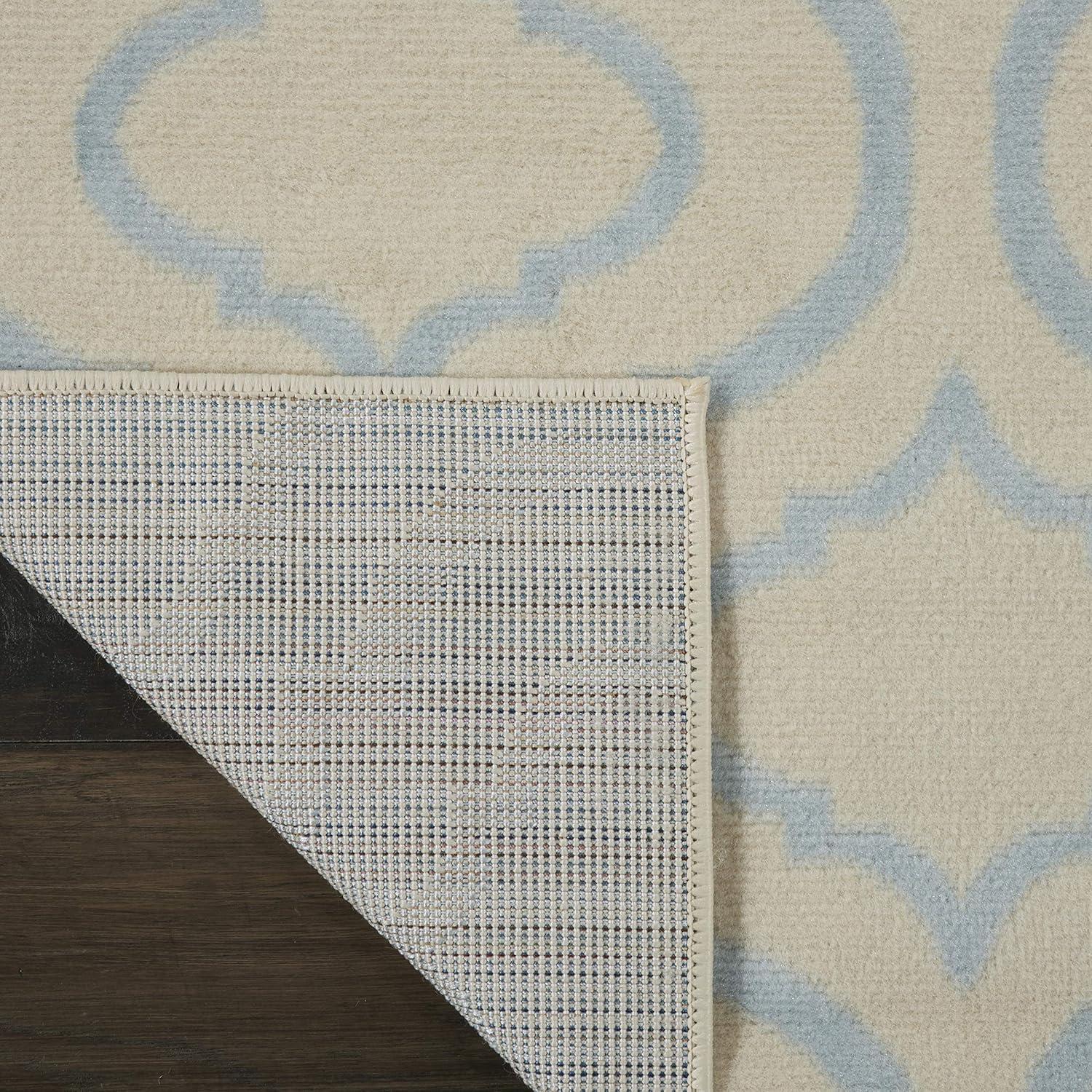 Nourison Jubilant Modern Moroccan Ivory/Blue 2' x 4' Area Rug, (2' x 4')