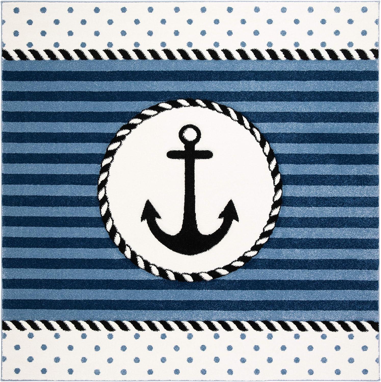 SAFAVIEH Carousel Kids Kennet Anchor Area Rug, Navy/Ivory, 5'3" x 5'3" Square