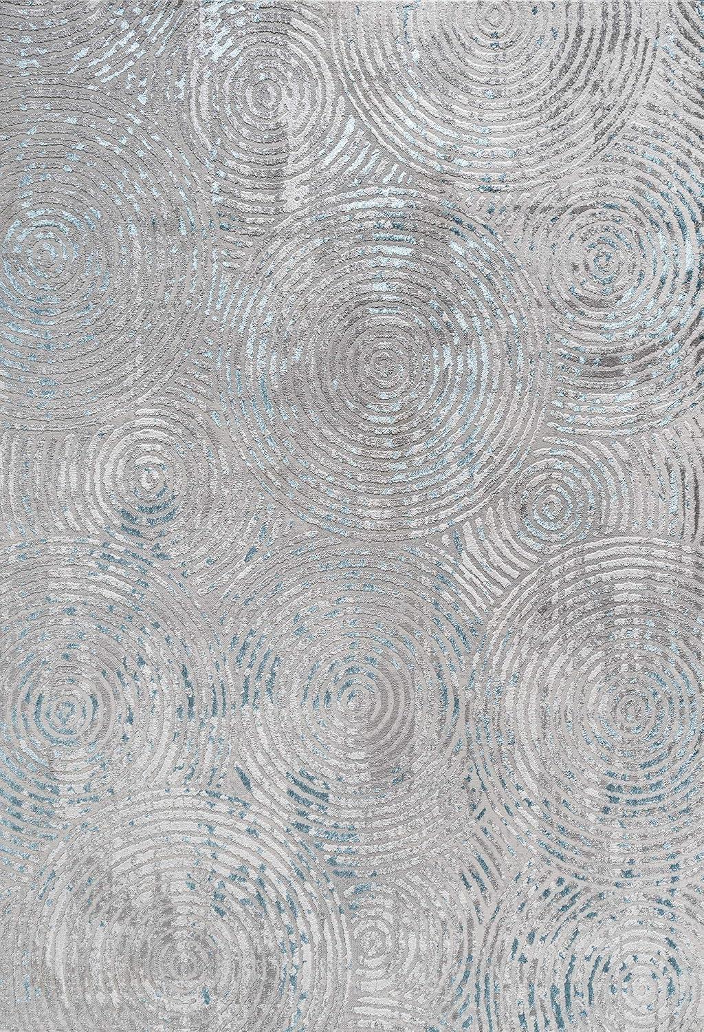 Coastal Abstract Swirls Area Rug 8' x 10' - Gray and Turquoise