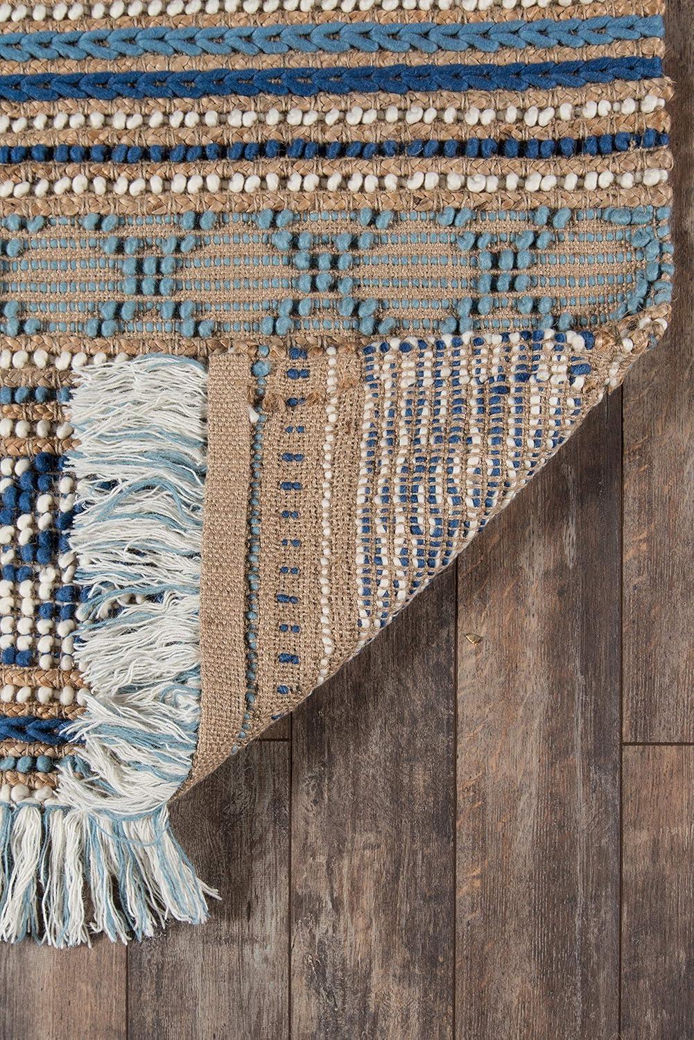 Momeni 5'x7' Esme Joel Striped Handwoven Area Rug Blue: Geometric Pattern, Wool & Jute, Low Pile, Indoor Use