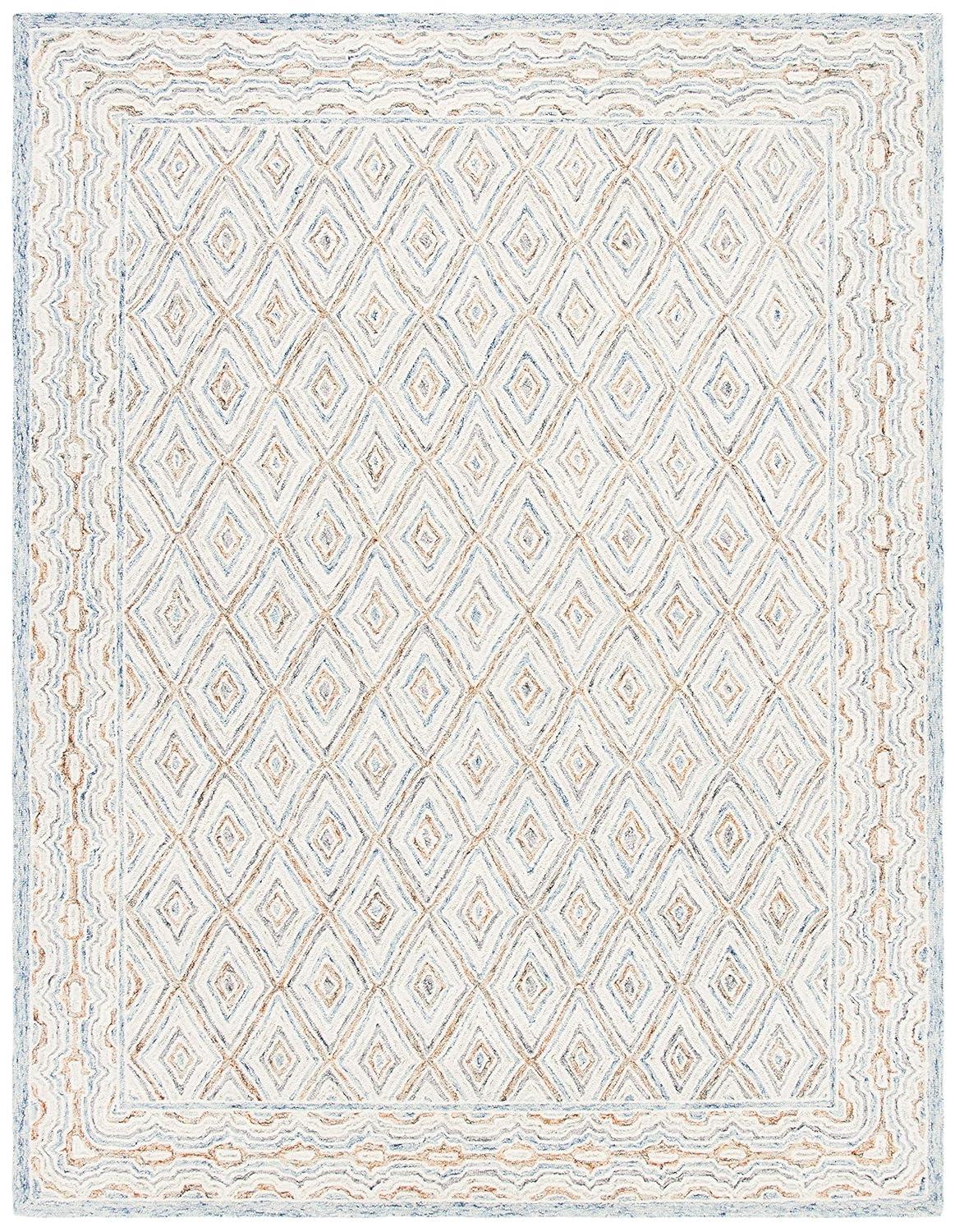 SAFAVIEH Capri Blair Diamond Wool Area Rug, Blue/Rust, 9' x 12'